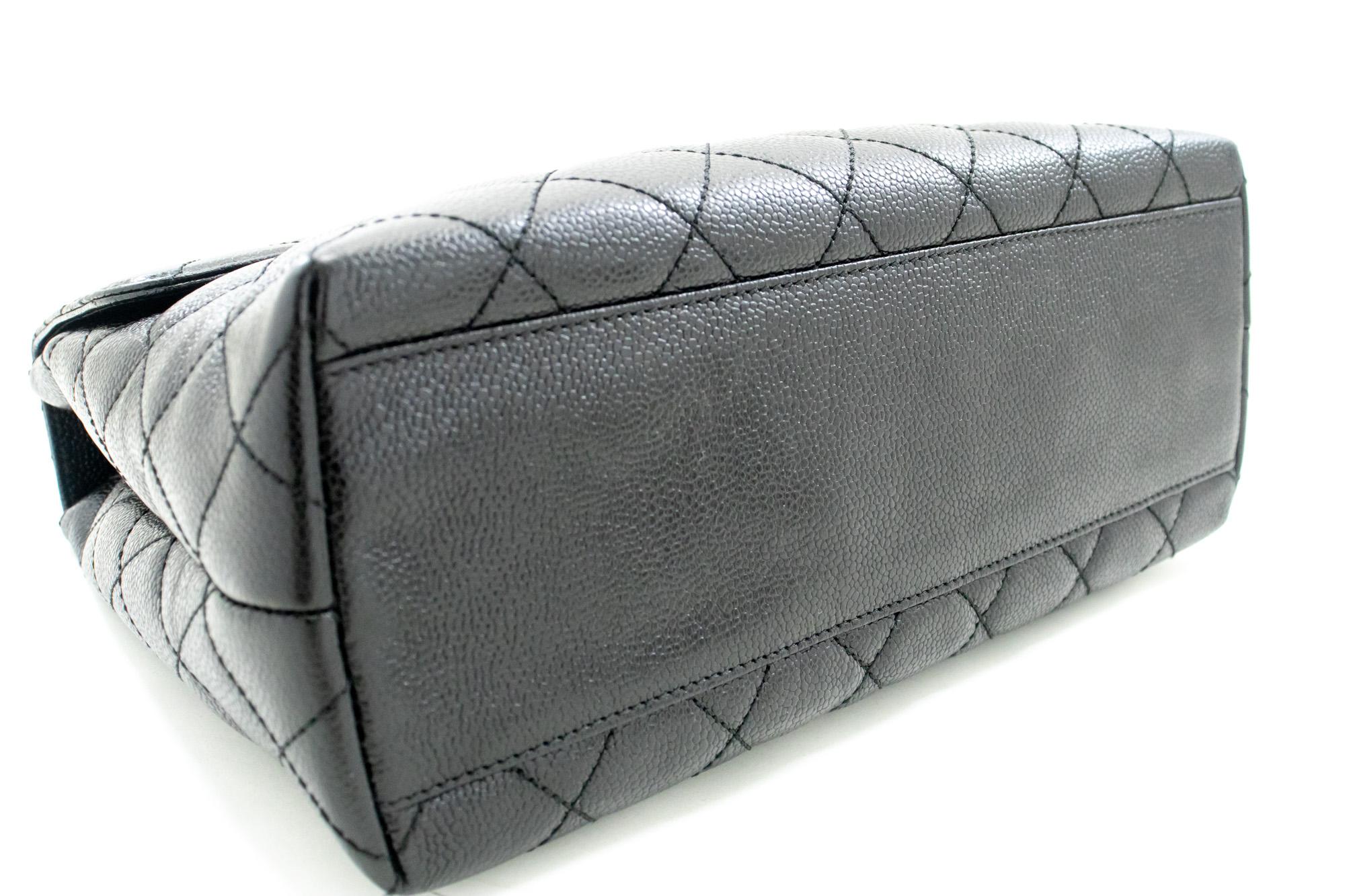 Women's CHANEL Caviar Handbag Top Handle Bag Kelly Black Flap Leather Gold For Sale