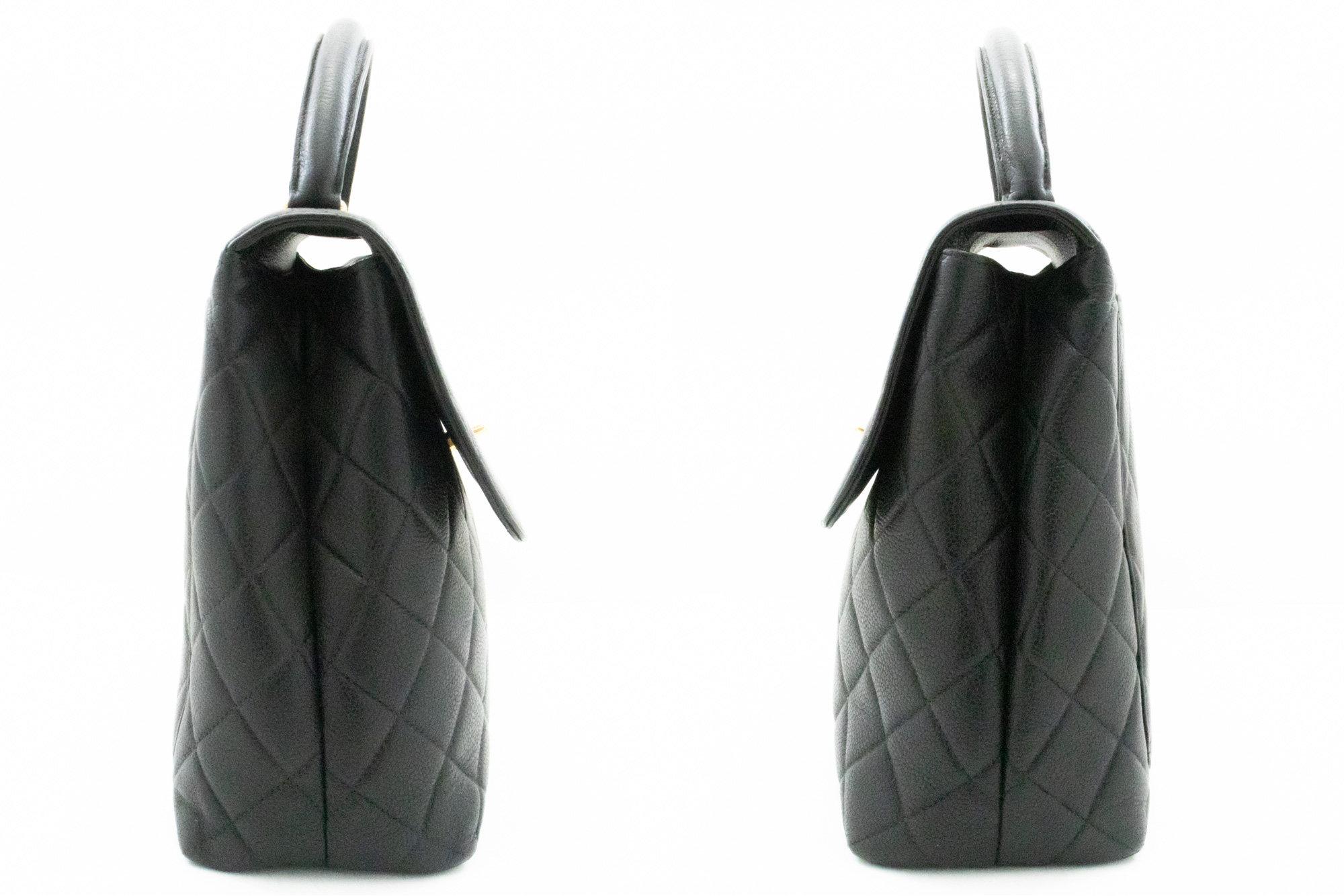 CHANEL Caviar Handbag Top Handle Bag Kelly Black Flap Leather Gold 1