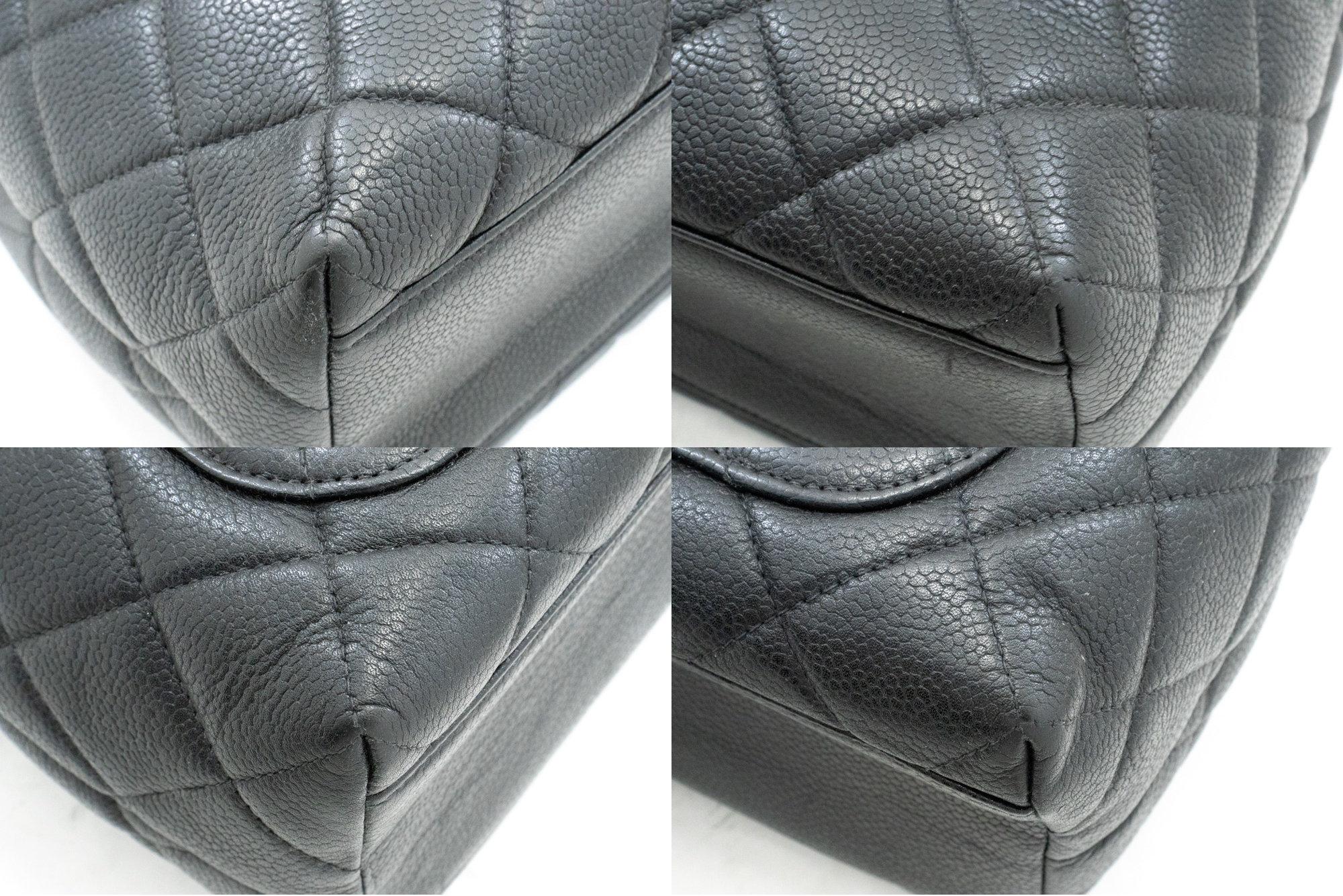 CHANEL Caviar Handbag Top Handle Bag Kelly Black Flap Leather Gold 2