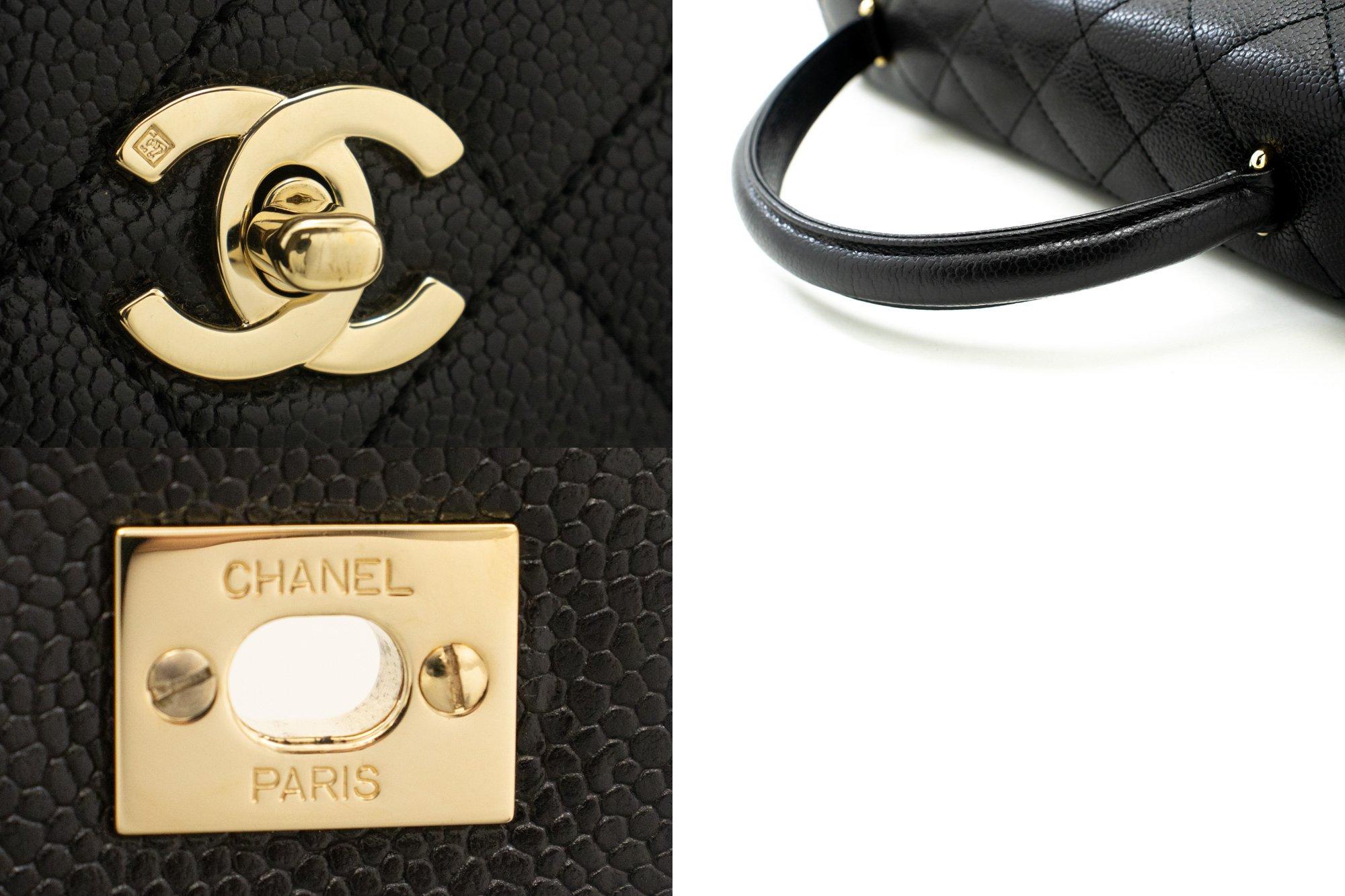 CHANEL Caviar Handbag Top Handle Bag Kelly Black Flap Leather Gold For Sale 3