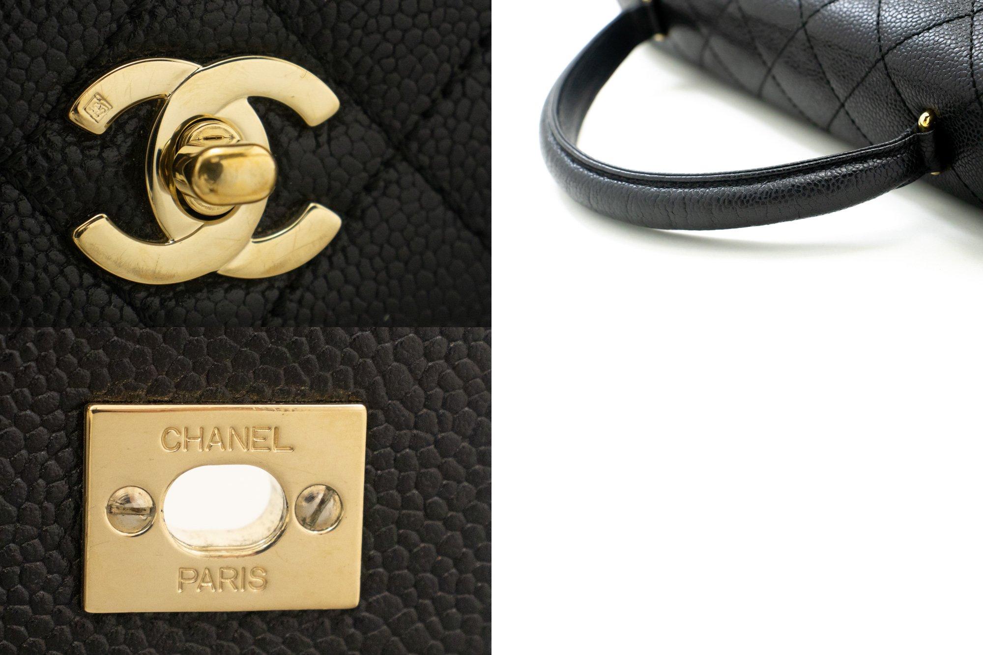 CHANEL Caviar Handbag Top Handle Bag Kelly Black Flap Leather Gold 3