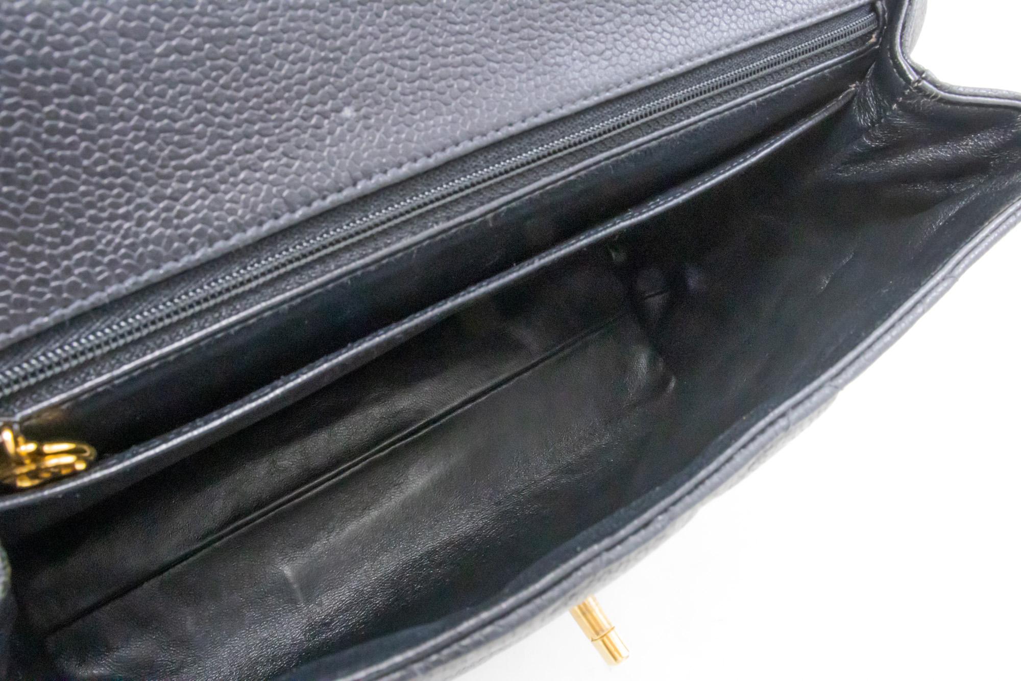 CHANEL Caviar Handbag Top Handle Bag Kelly Black Flap Leather Gold 5