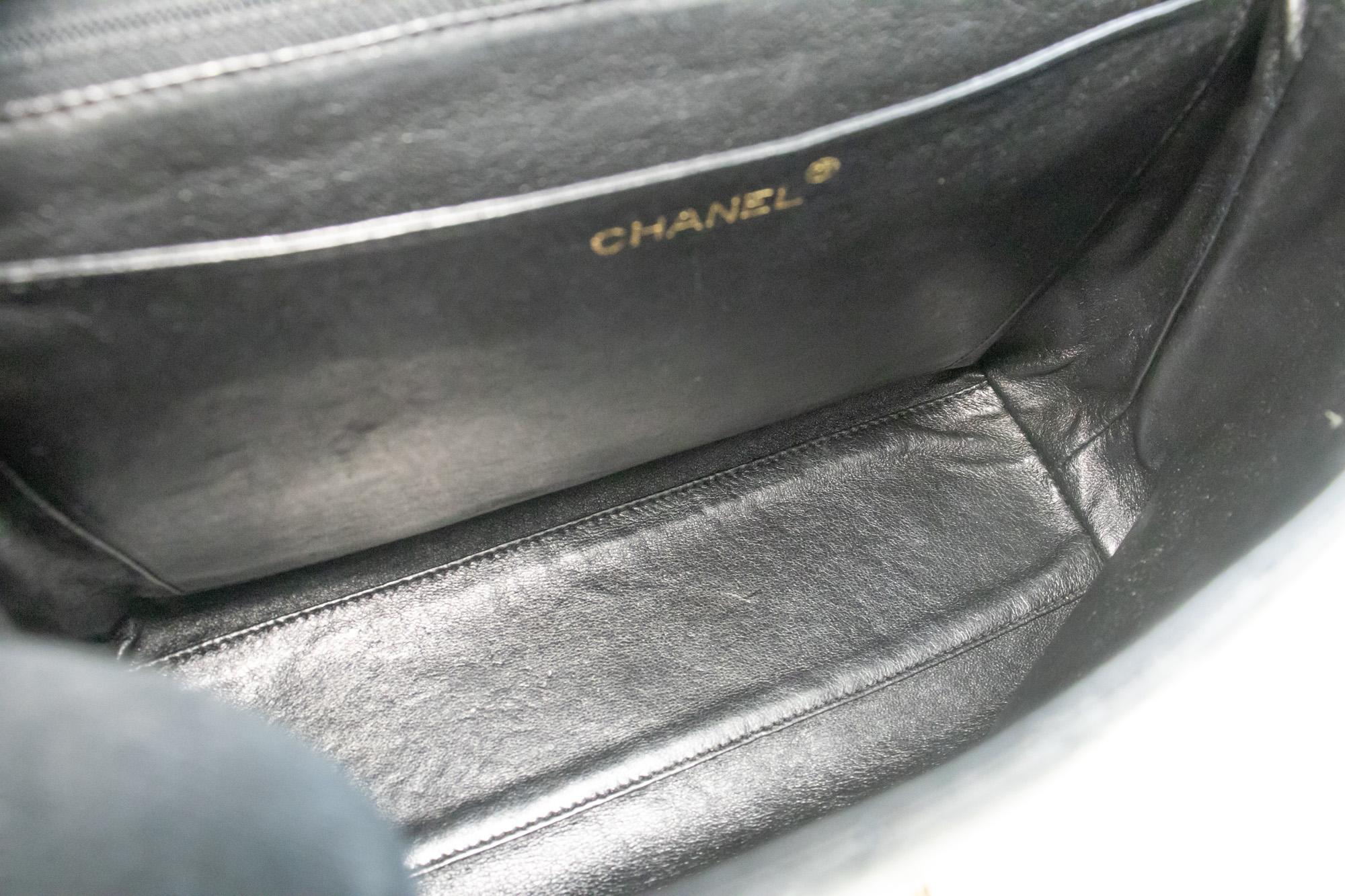 CHANEL Caviar Handbag Top Handle Bag Kelly Black Flap Leather Gold 5