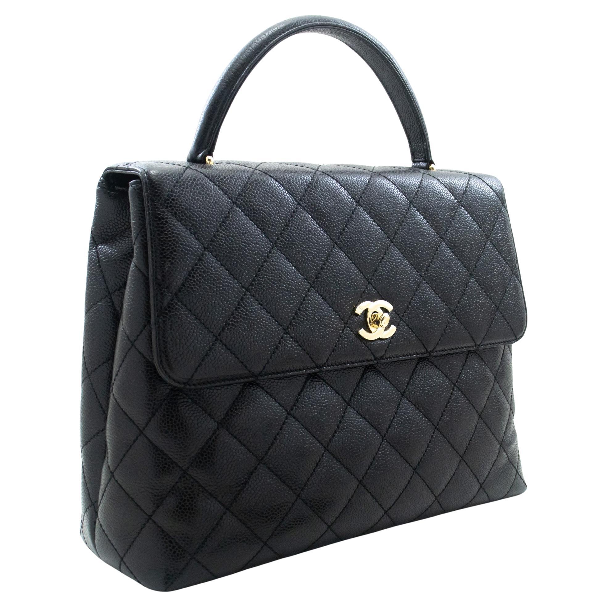 CHANEL Caviar Handbag Top Handle Bag Kelly Black Flap Leather Gold For Sale
