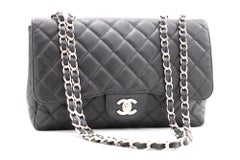 CHANEL Kaviar Jumbo 11" Kette Umhängetasche einzelne Klappe schwarz