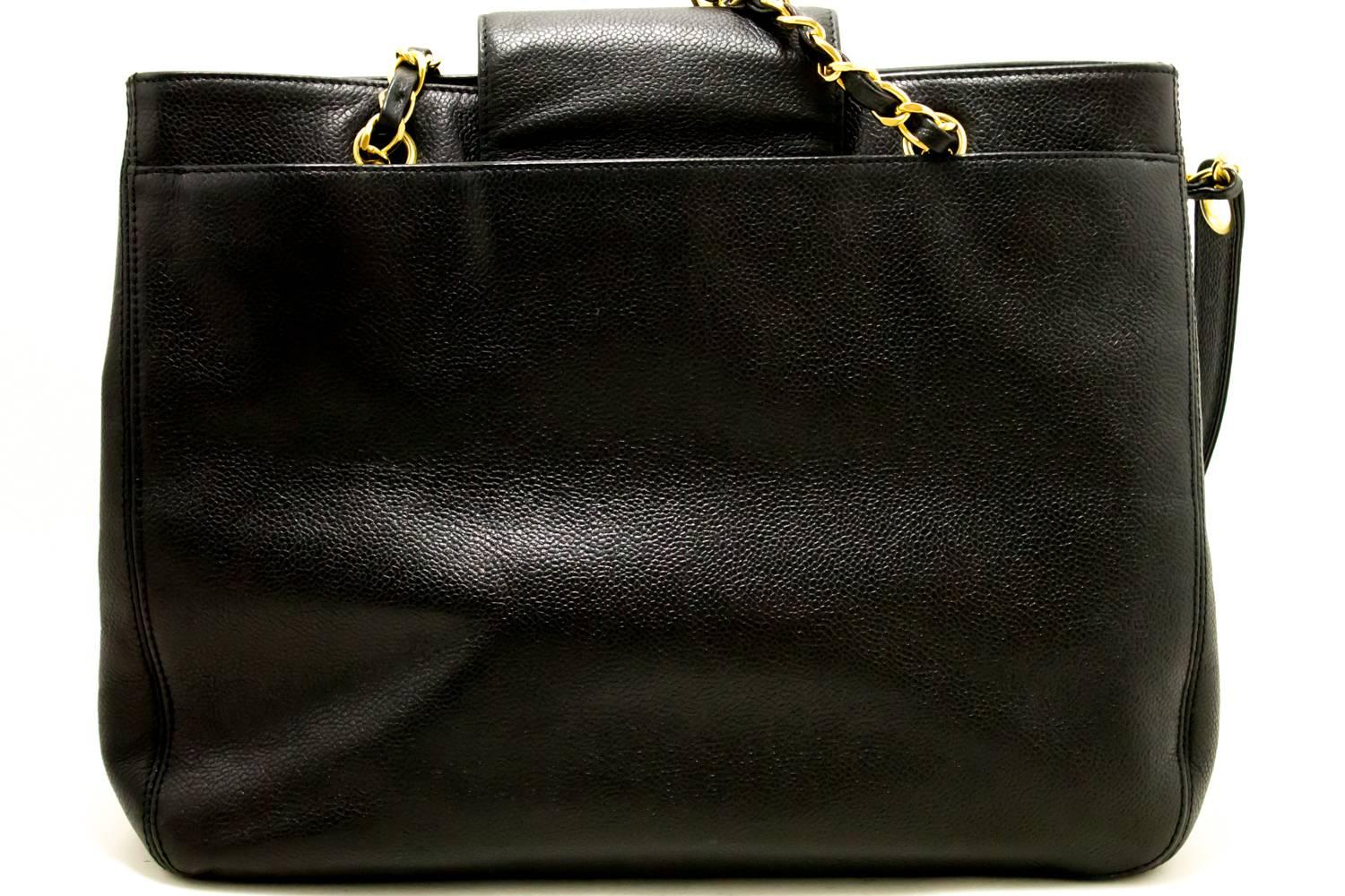 Chanel Caviar Jumbo Large Chain Black Leather Gold Shoulder Bag  In Good Condition In Takamatsu-shi, JP
