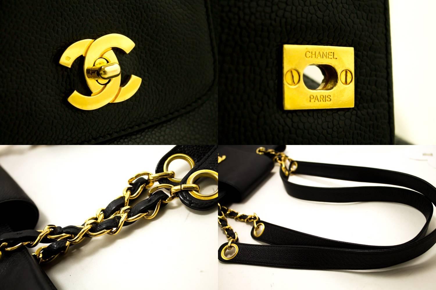 Chanel Caviar Jumbo Large Chain Black Leather Gold Shoulder Bag  4
