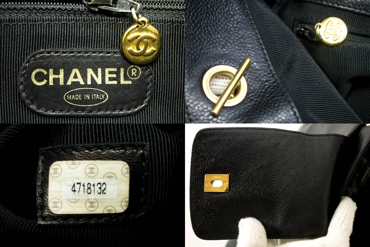 Chanel Caviar Jumbo Large Chain Black Leather Gold Shoulder Bag  5