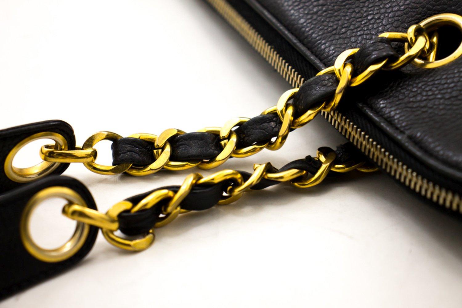 CHANEL Caviar Jumbo Large Chain Shoulder Bag Black Zip Goldper 9