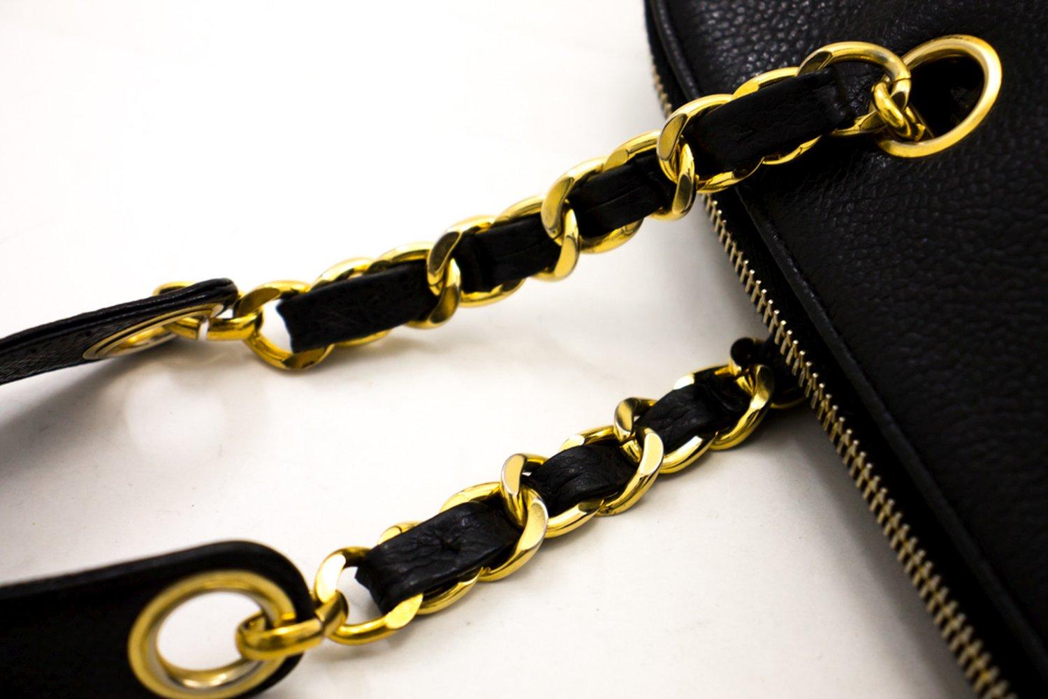 CHANEL Caviar Jumbo Large Chain Shoulder Bag Black Zip Goldper 10