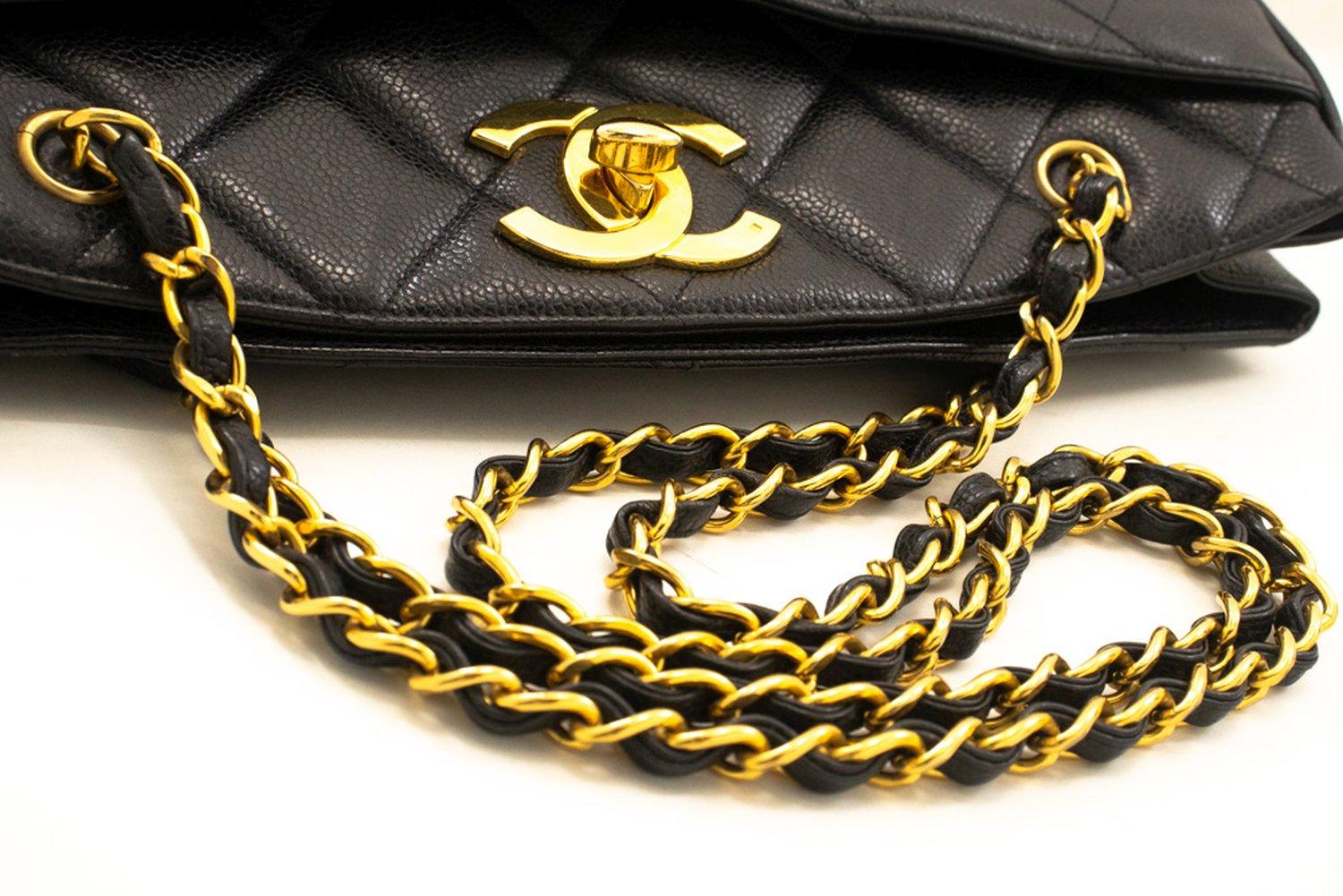 CHANEL Caviar Large Chain Shoulder Bag Black Quilted Leather For Sale 9