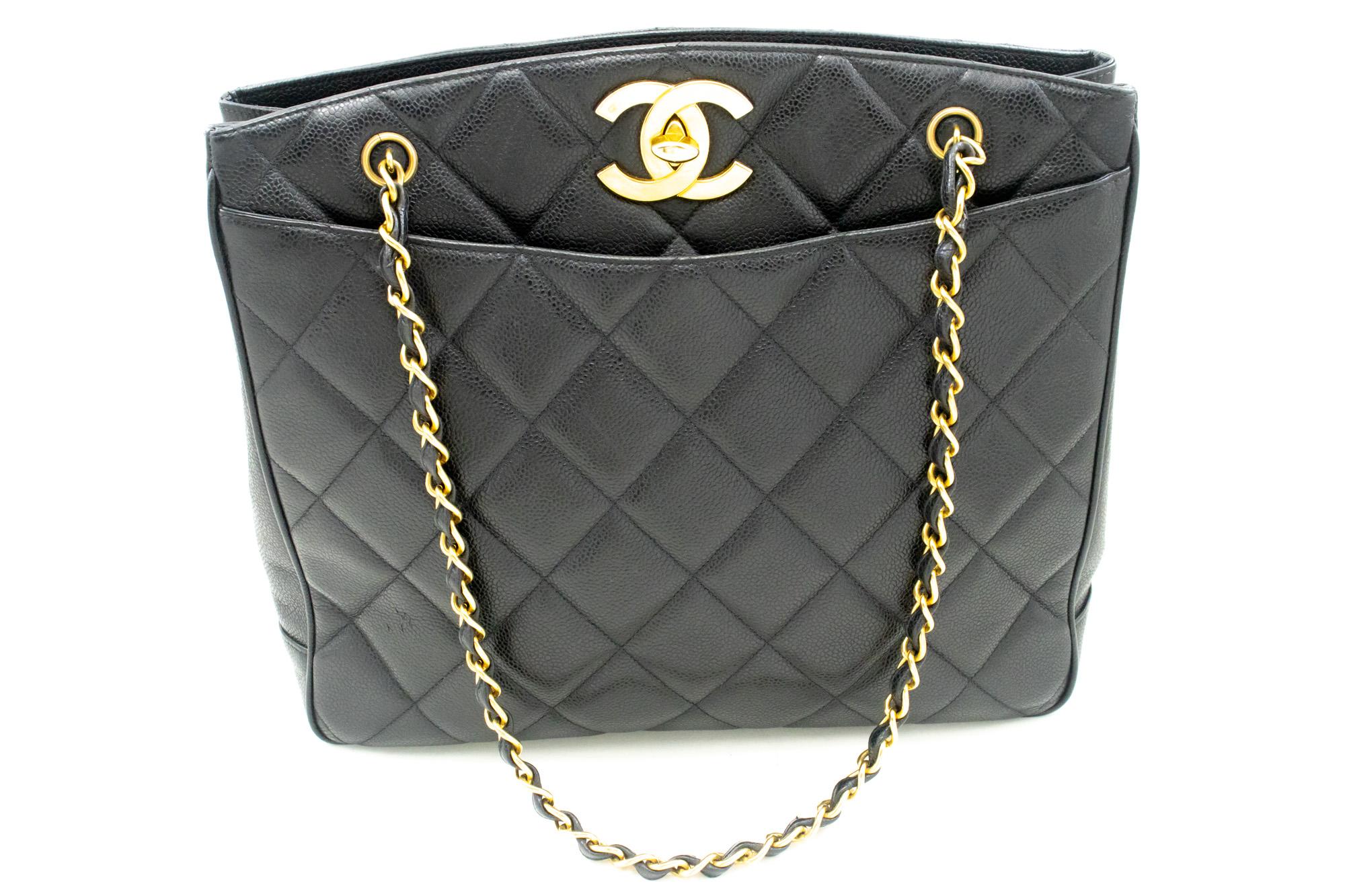 An authentic CHANEL Caviar Large Chain Shoulder Bag Black Quilted Leather. The color is Black. The outside material is Leather. The pattern is Solid. This item is Vintage / Classic. The year of manufacture would be 1994-1996.
Conditions &