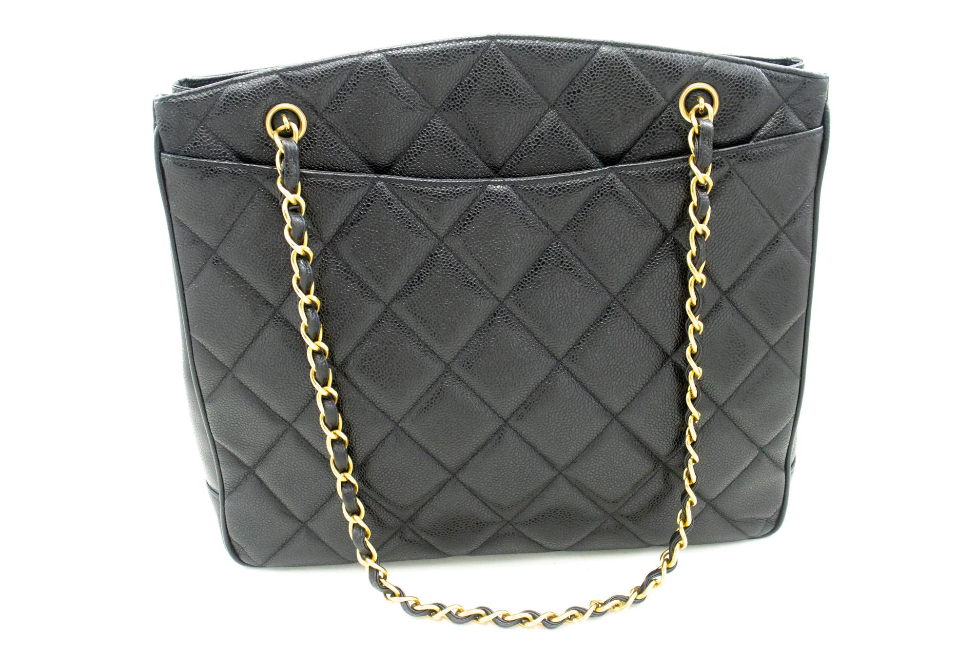 CHANEL Caviar Large Chain Shoulder Bag Black Quilted Leather In Good Condition For Sale In Takamatsu-shi, JP