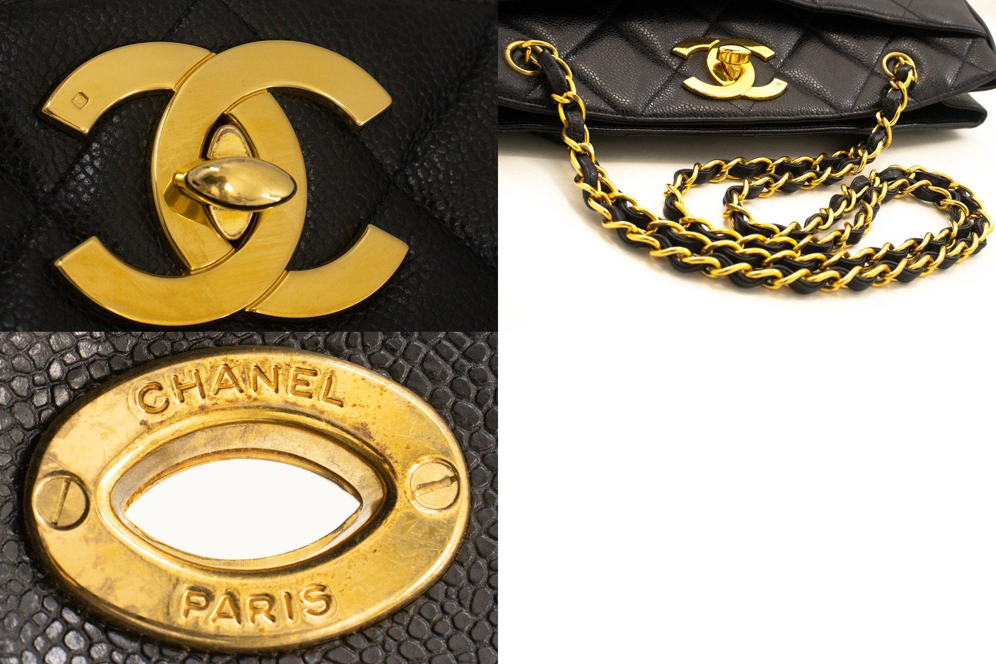CHANEL Caviar Large Chain Shoulder Bag Black Quilted Leather For Sale 3