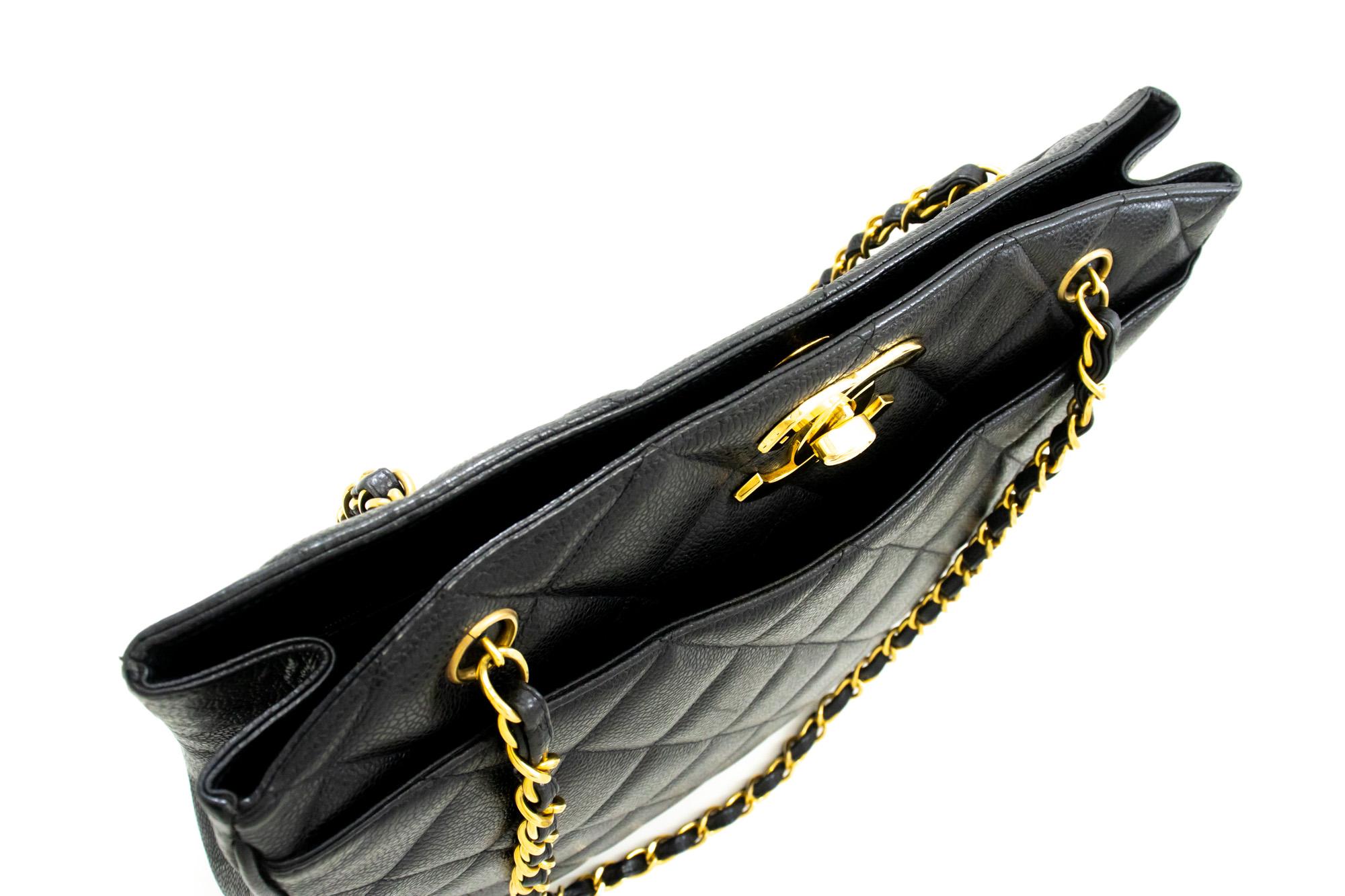CHANEL Caviar Large Chain Shoulder Bag Black Quilted Leather For Sale 5