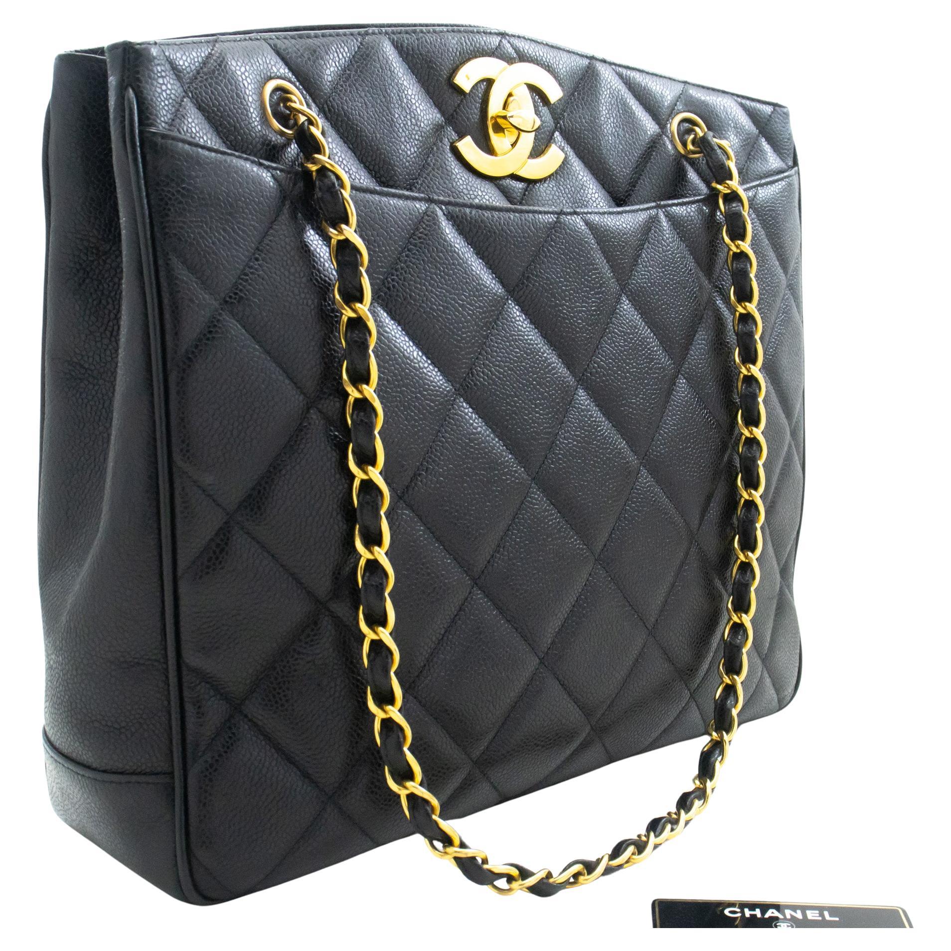 CHANEL Caviar Large Chain Shoulder Bag Black Quilted Leather For Sale