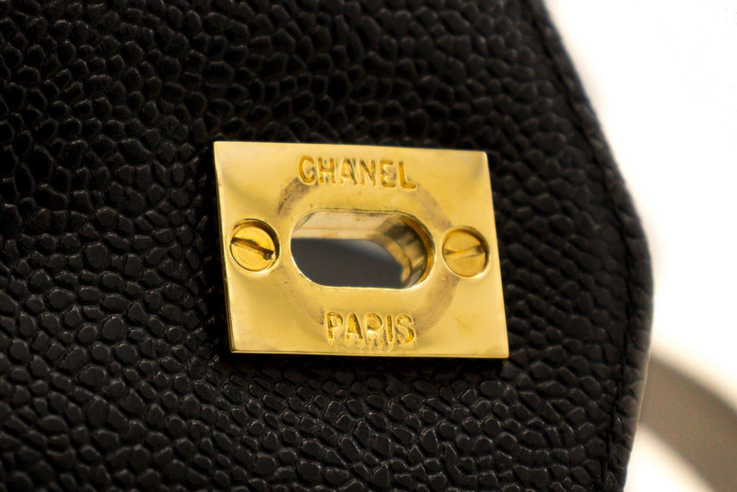 CHANEL Caviar Large Chain Shoulder Bag Leather Black Gold Hardware 10