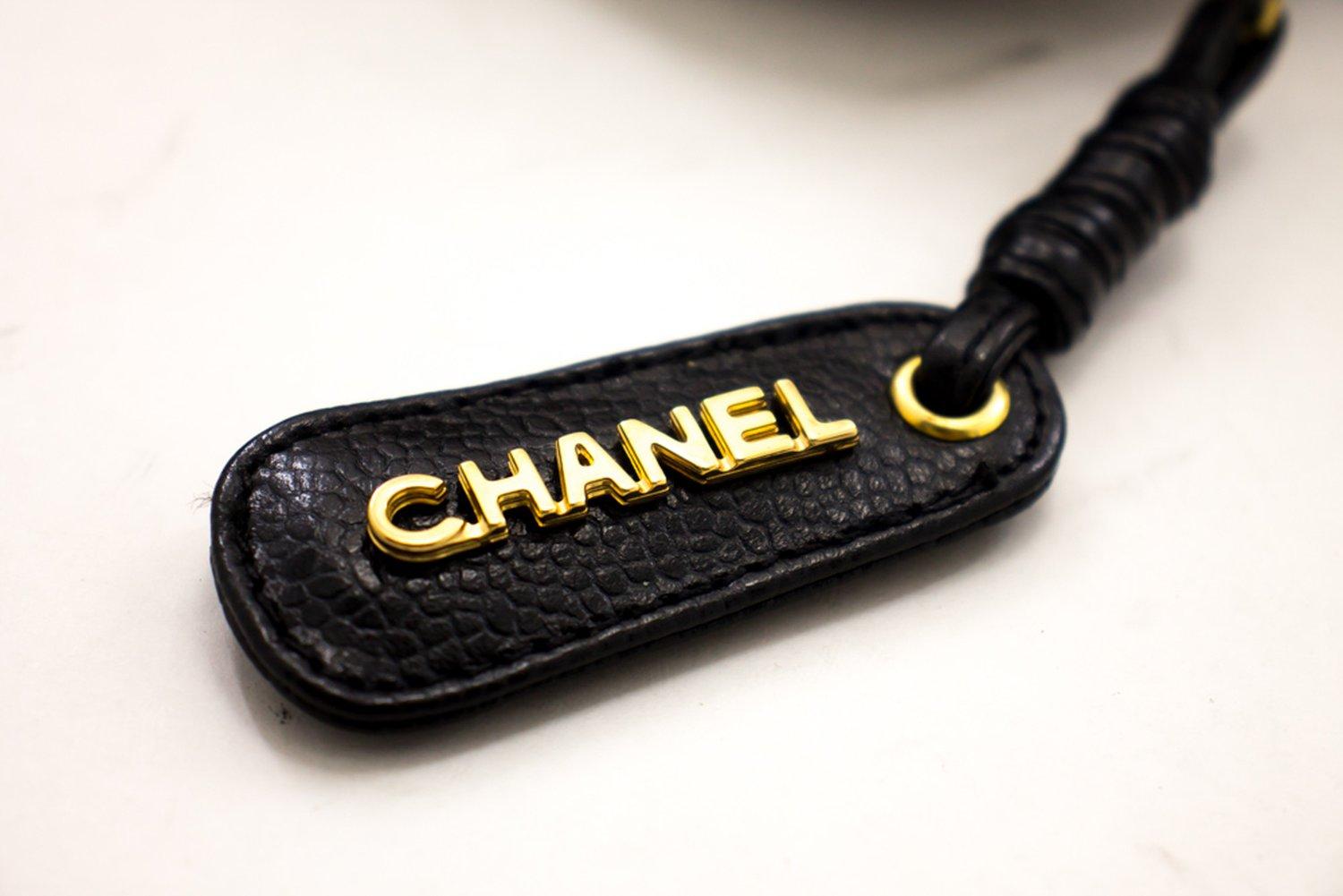 CHANEL Caviar Large Chain Shoulder Bag Leather Black Gold Hardware 11