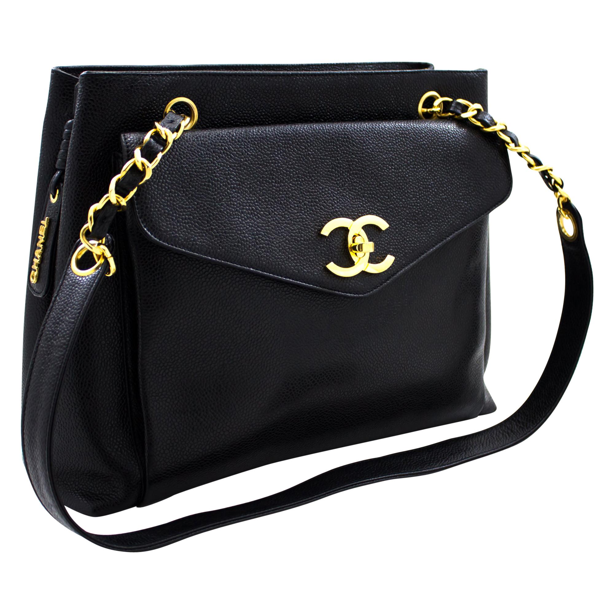 chanel bag black gold chain