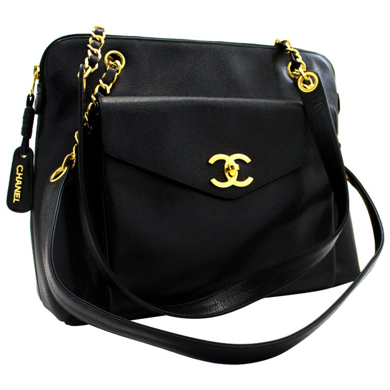 CHANEL Caviar Large Chain Shoulder Bag Leather Black Gold Hw For Sale ...