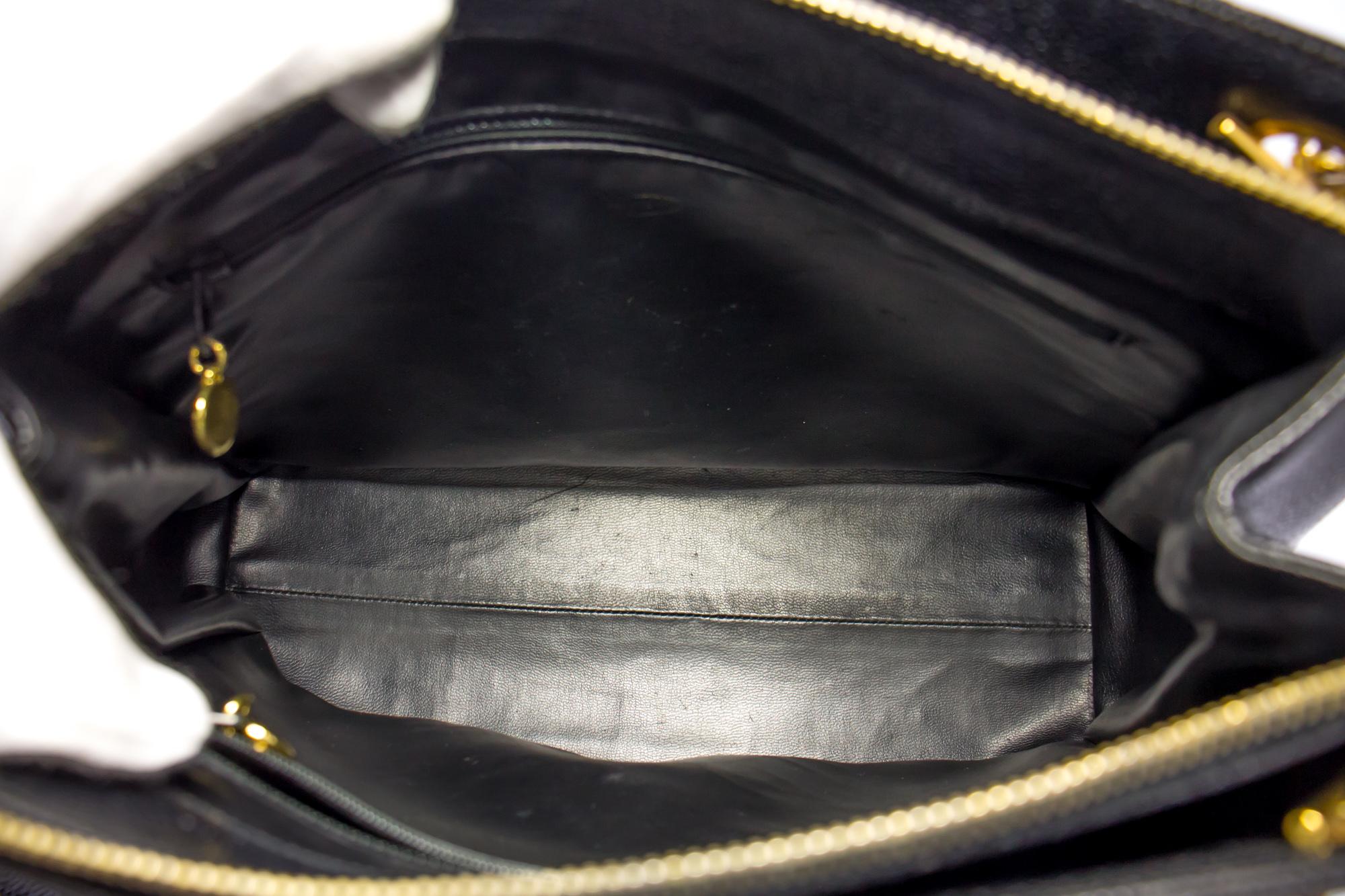 CHANEL Caviar Large Chain Shoulder Bag Leather Black Zip Goldper 3