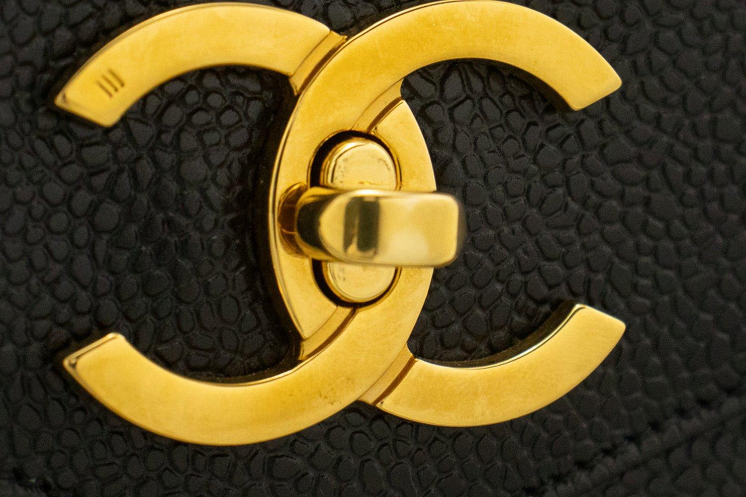 CHANEL Caviar Large Chain Shoulder Bag Leather Black Zip Goldper 8
