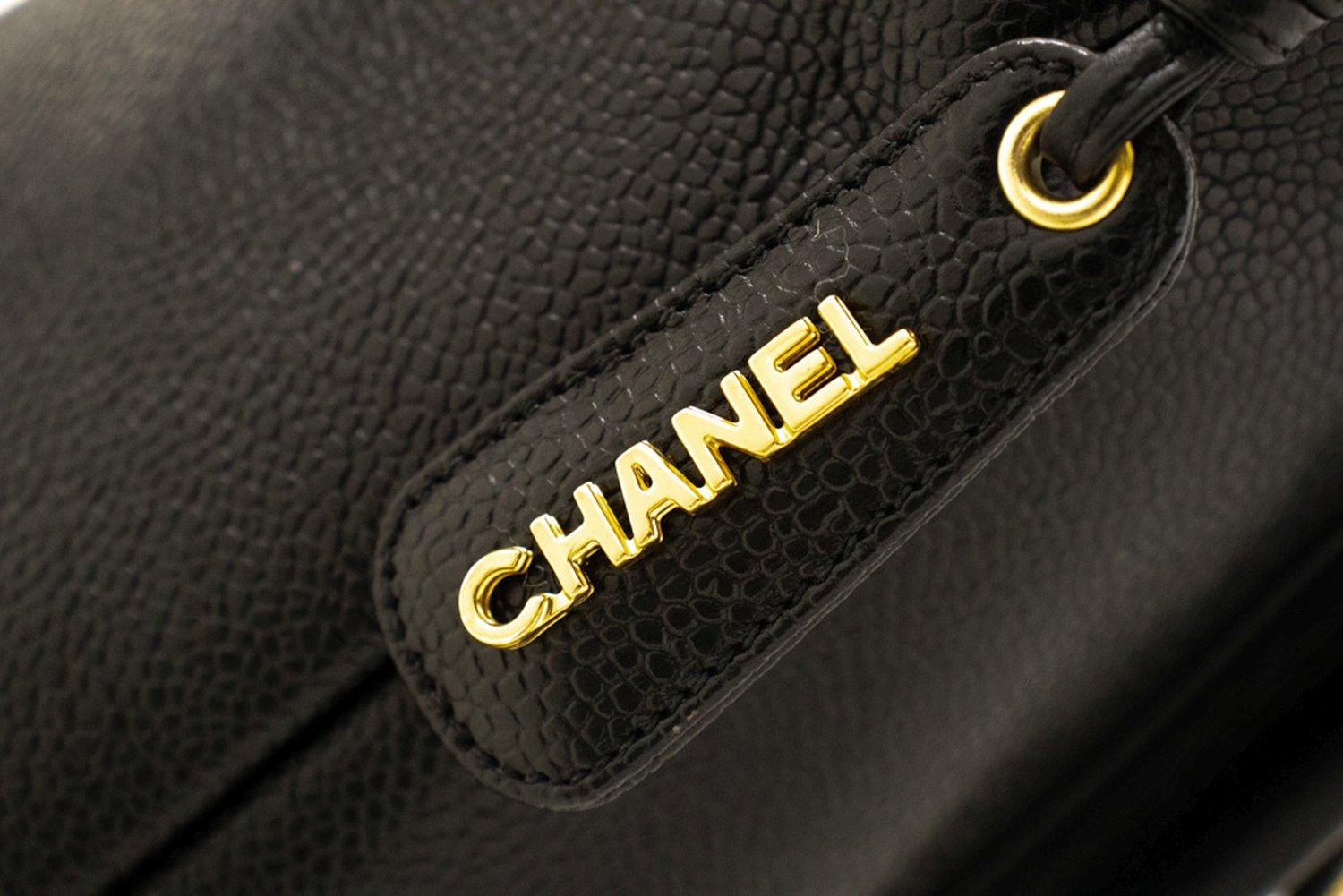 CHANEL Caviar Large Chain Shoulder Bag Leather Black Zip Goldper 9
