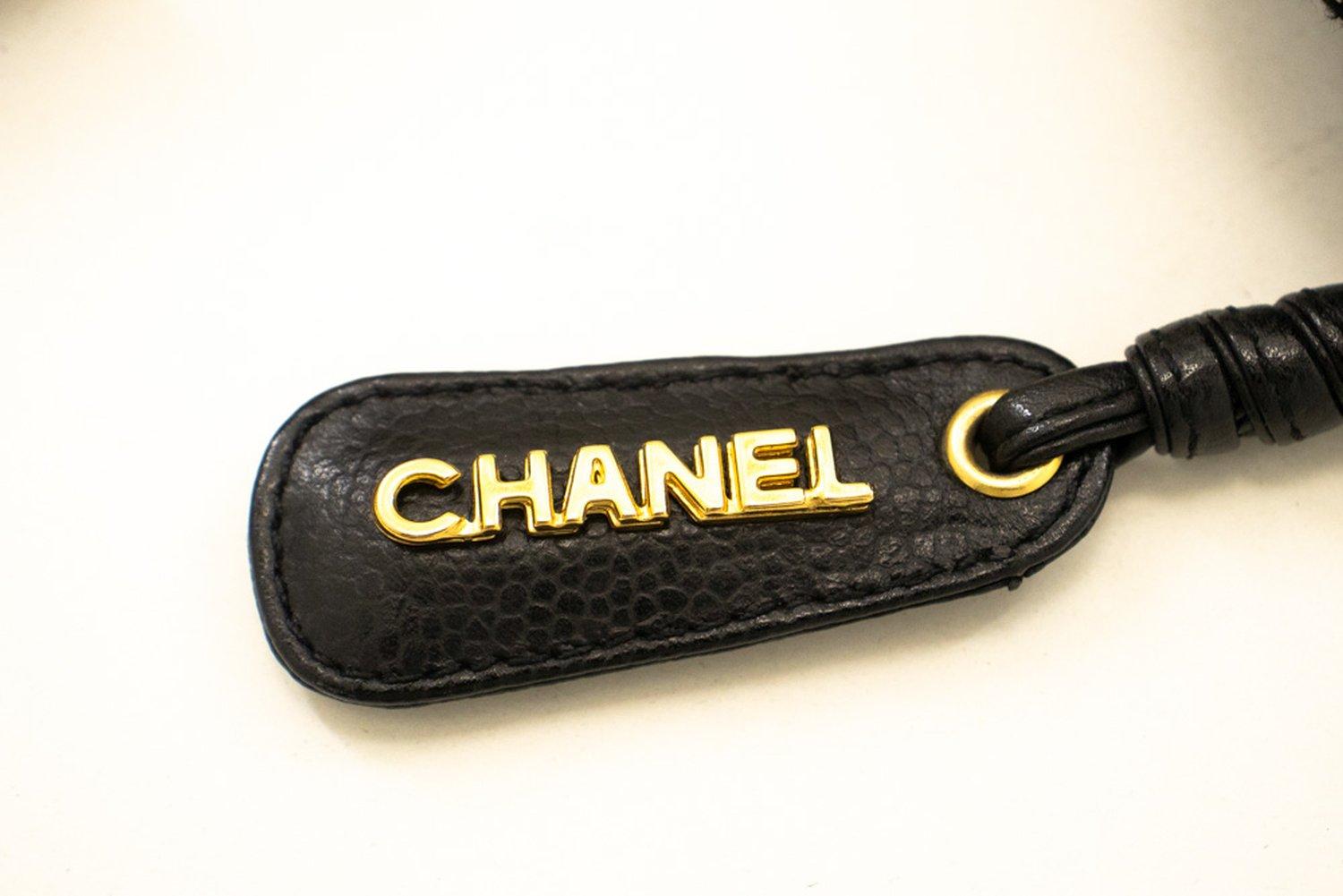 CHANEL Caviar Large Chain Shoulder Bag Leather Black Zip Goldper 10