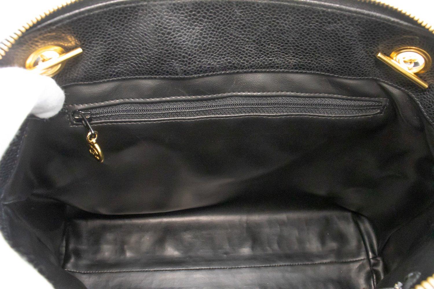 CHANEL Caviar Large Chain Shoulder Bag Leather Black Zip Goldper 13