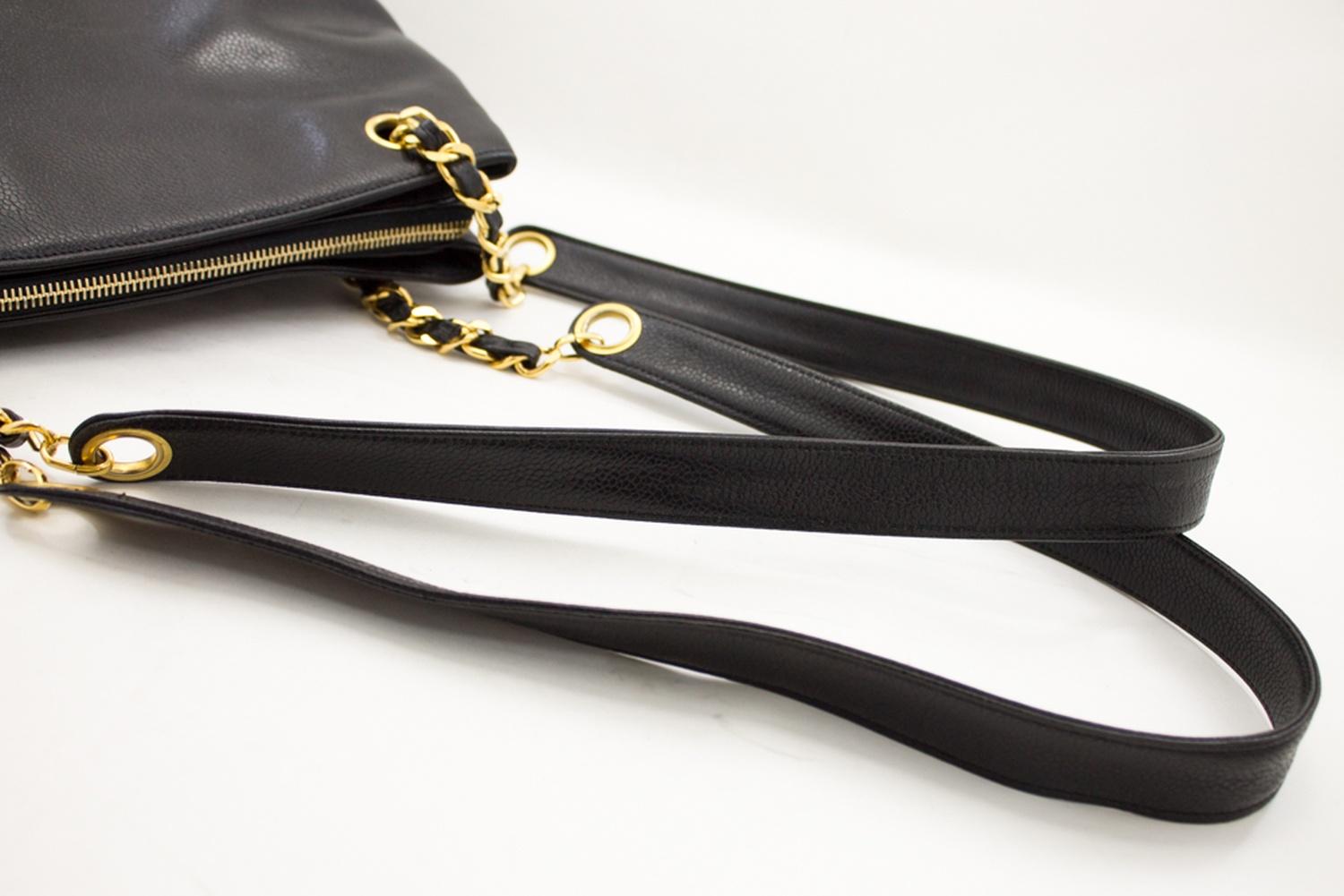 CHANEL Caviar Large Chain Shoulder Bag Leather Black Zip Goldper 14
