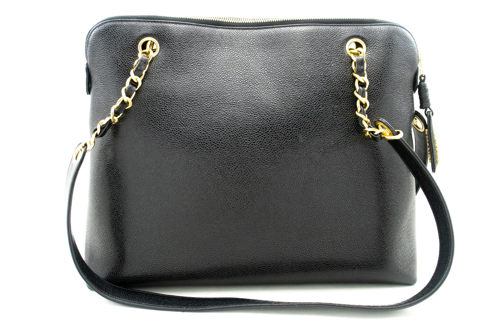 CHANEL Caviar Large Chain Shoulder Bag Leather Black Zip Goldper In Good Condition In Takamatsu-shi, JP