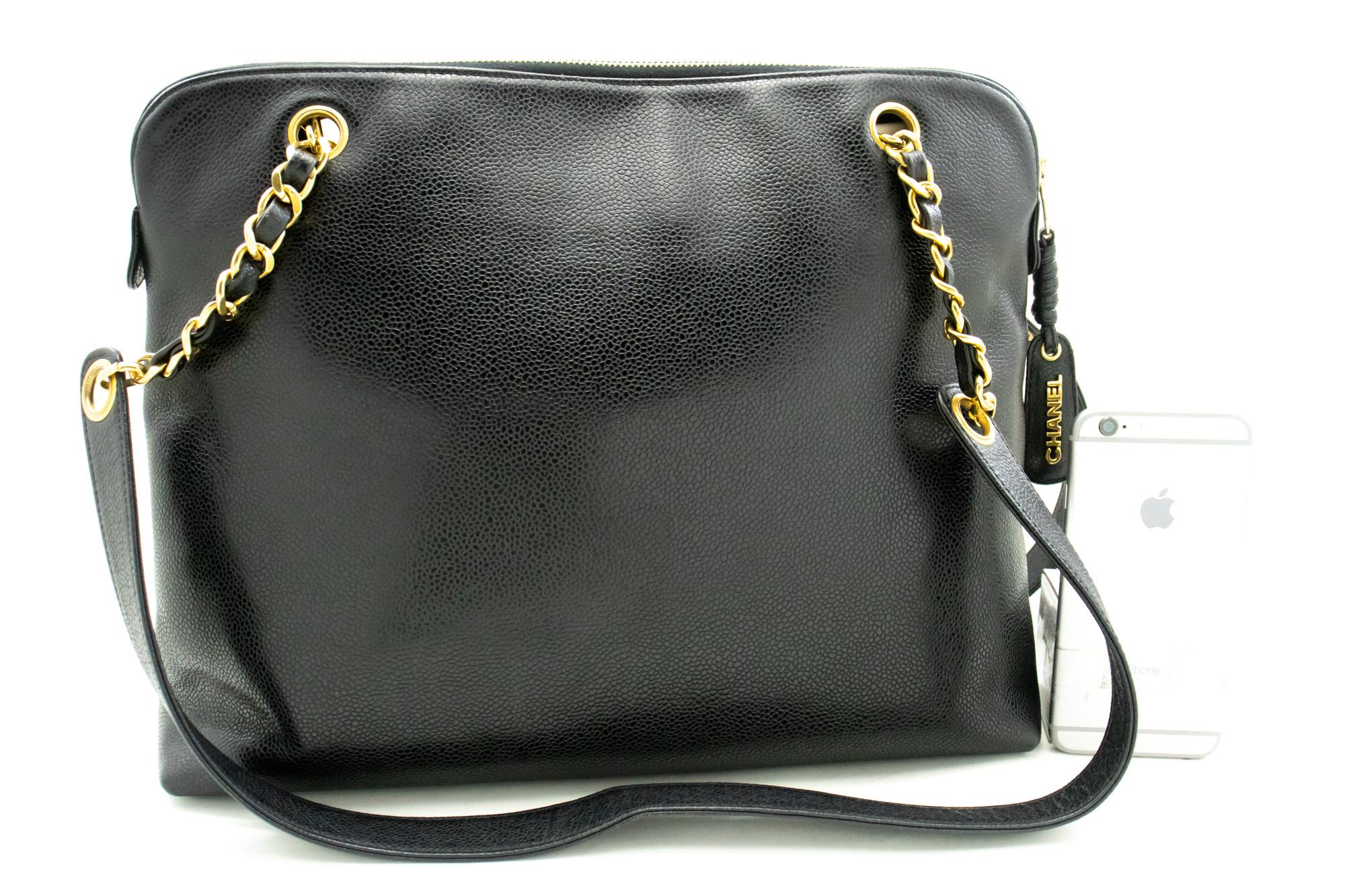 CHANEL Caviar Large Chain Shoulder Bag Leather Black Zip Goldper In Good Condition In Takamatsu-shi, JP