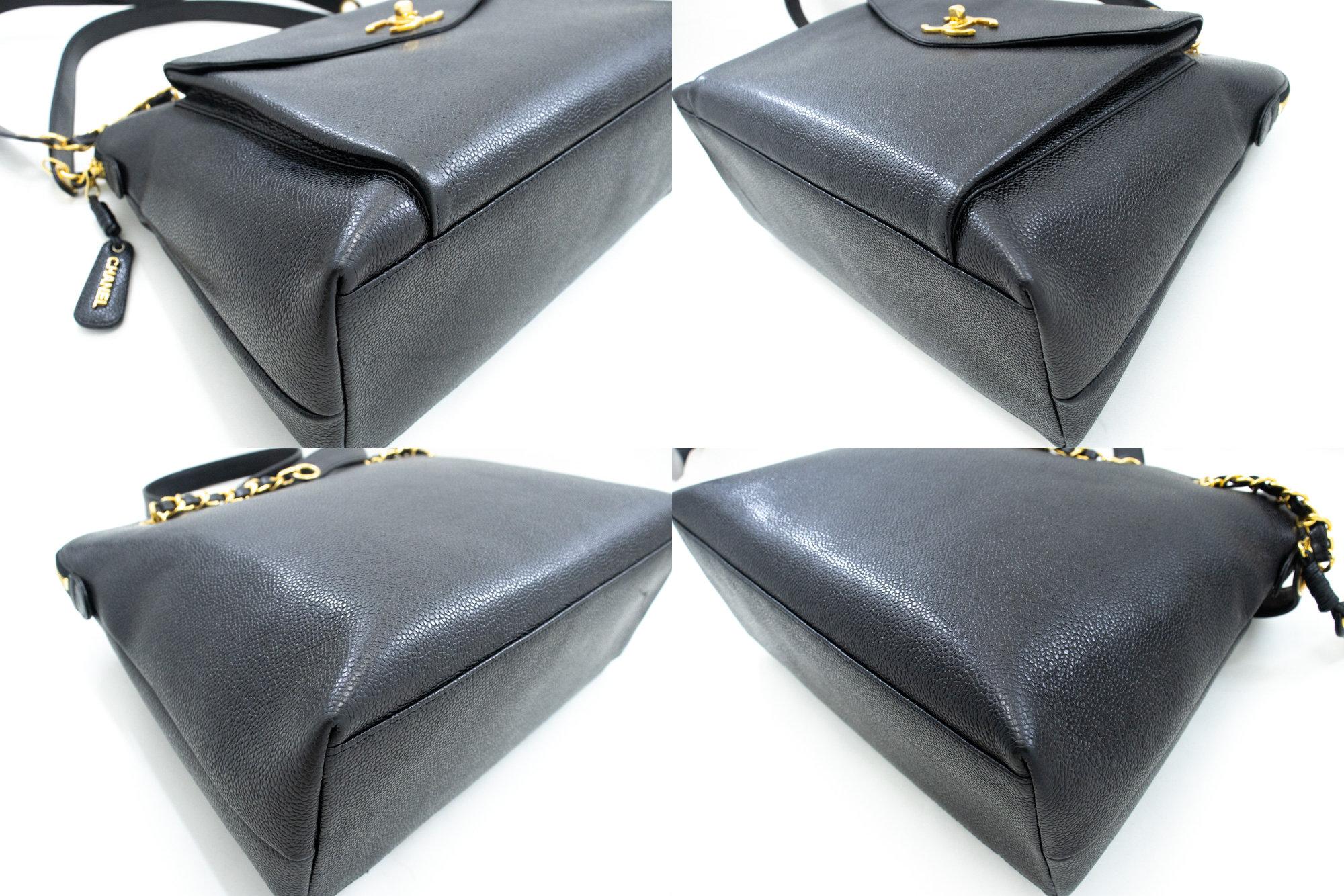 CHANEL Caviar Large Chain Shoulder Bag Leather Black Zip Goldper 2