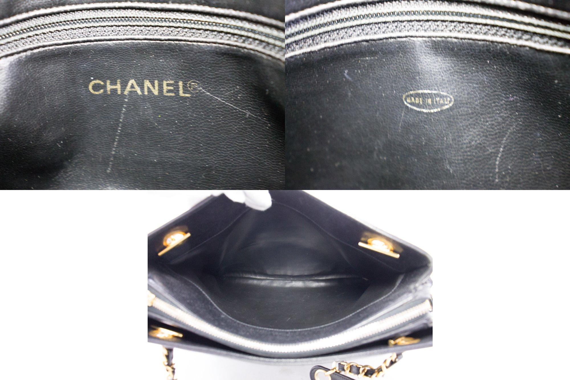 CHANEL Kaviar Große Kette Umhängetasche Leder Schwarz Reißverschluss Goldperle im Angebot 4