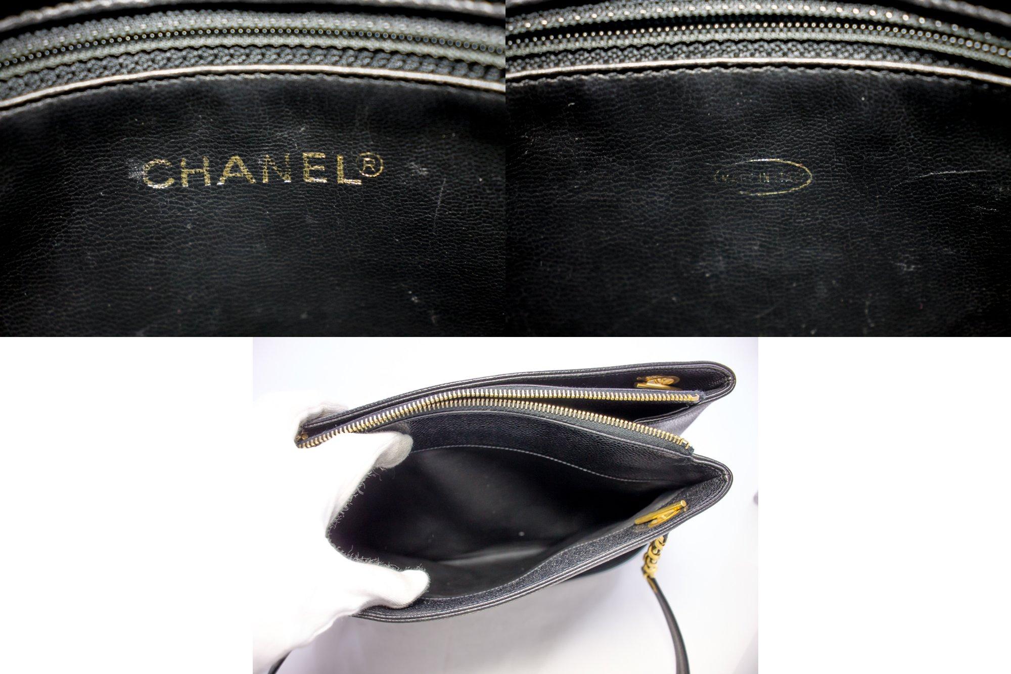 CHANEL Caviar Large Chain Shoulder Bag Leather Black Zip Goldper 1