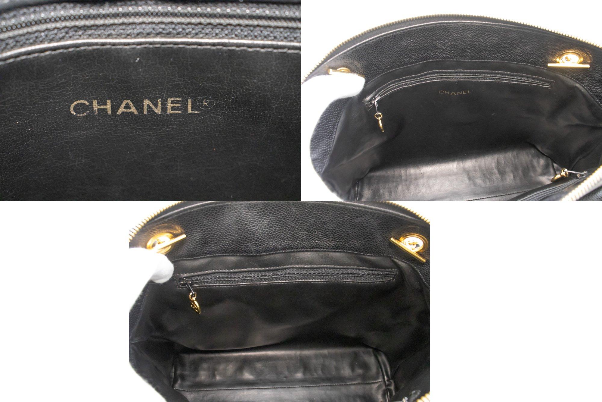 CHANEL Caviar Large Chain Shoulder Bag Leather Black Zip Goldper 4