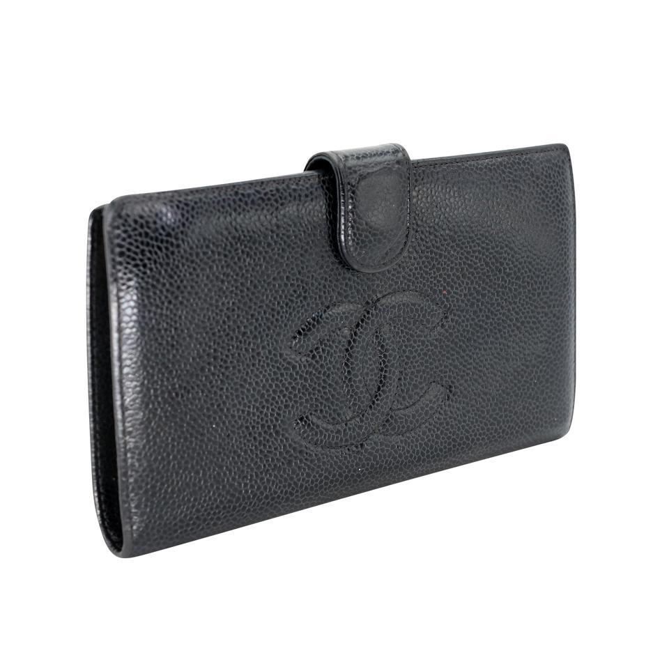 Chanel Kaviar Leder CC Monogramm Französisch Kisslock Brieftasche CC-W0539P-0008 (Schwarz) im Angebot