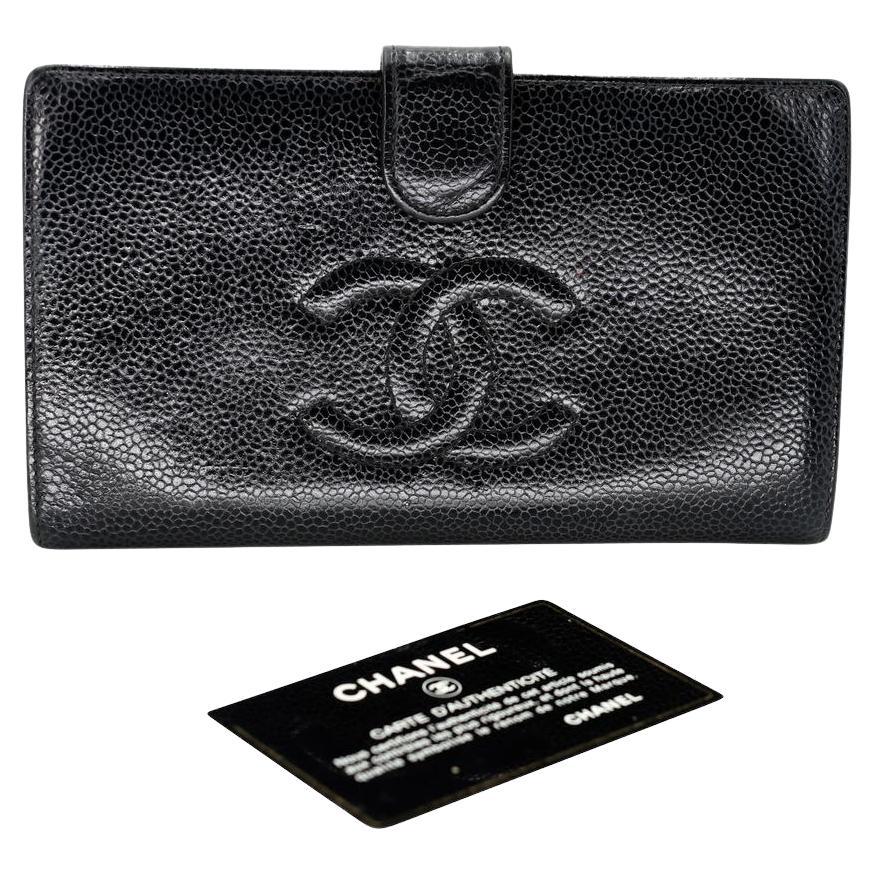 Chanel Kaviar Leder CC Monogramm Französisch Kisslock Brieftasche CC-W0539P-0008 im Angebot