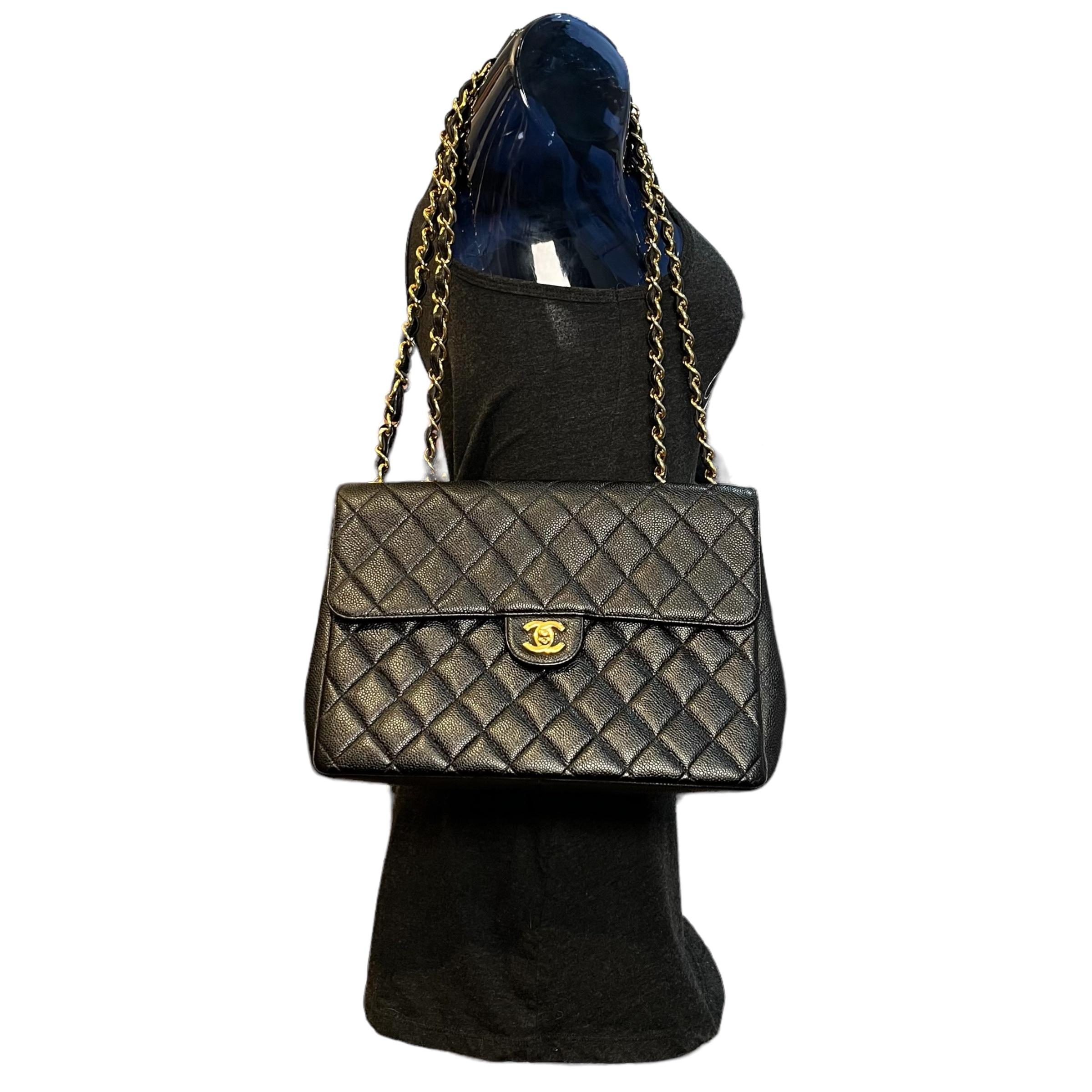 CHANEL Caviar Leather Classic Single Flap Jumbo Bag In Excellent Condition In Austin, TX