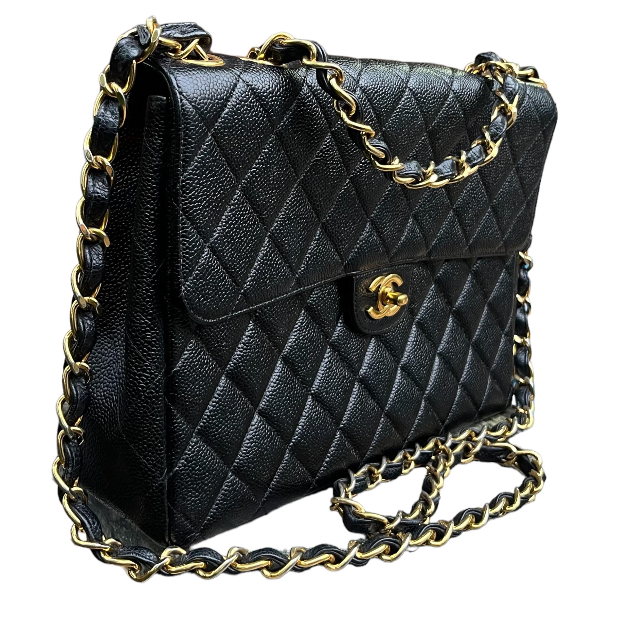 CHANEL Caviar Leather Classic Single Flap Jumbo Bag 3