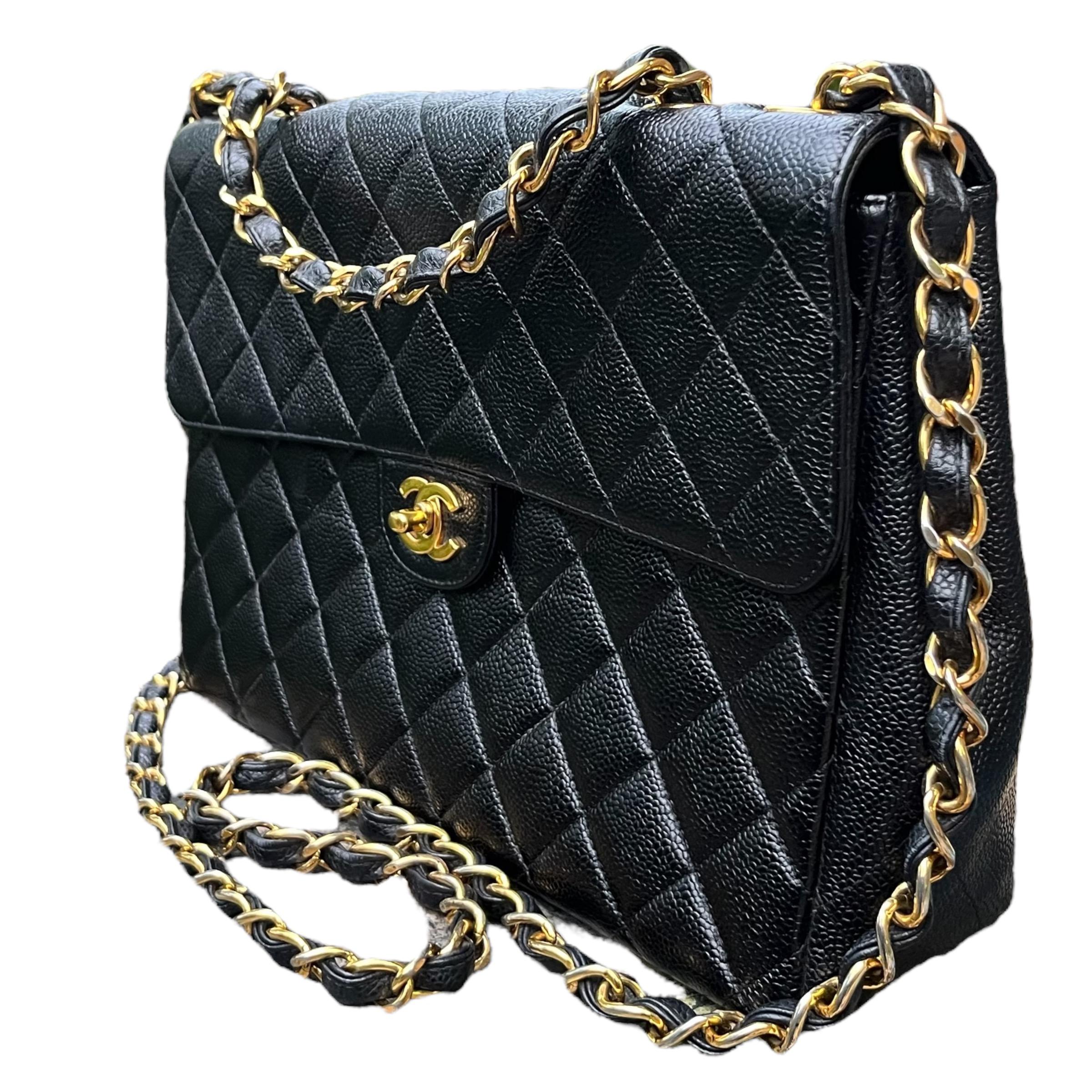 CHANEL Caviar Leather Classic Single Flap Jumbo Bag 4