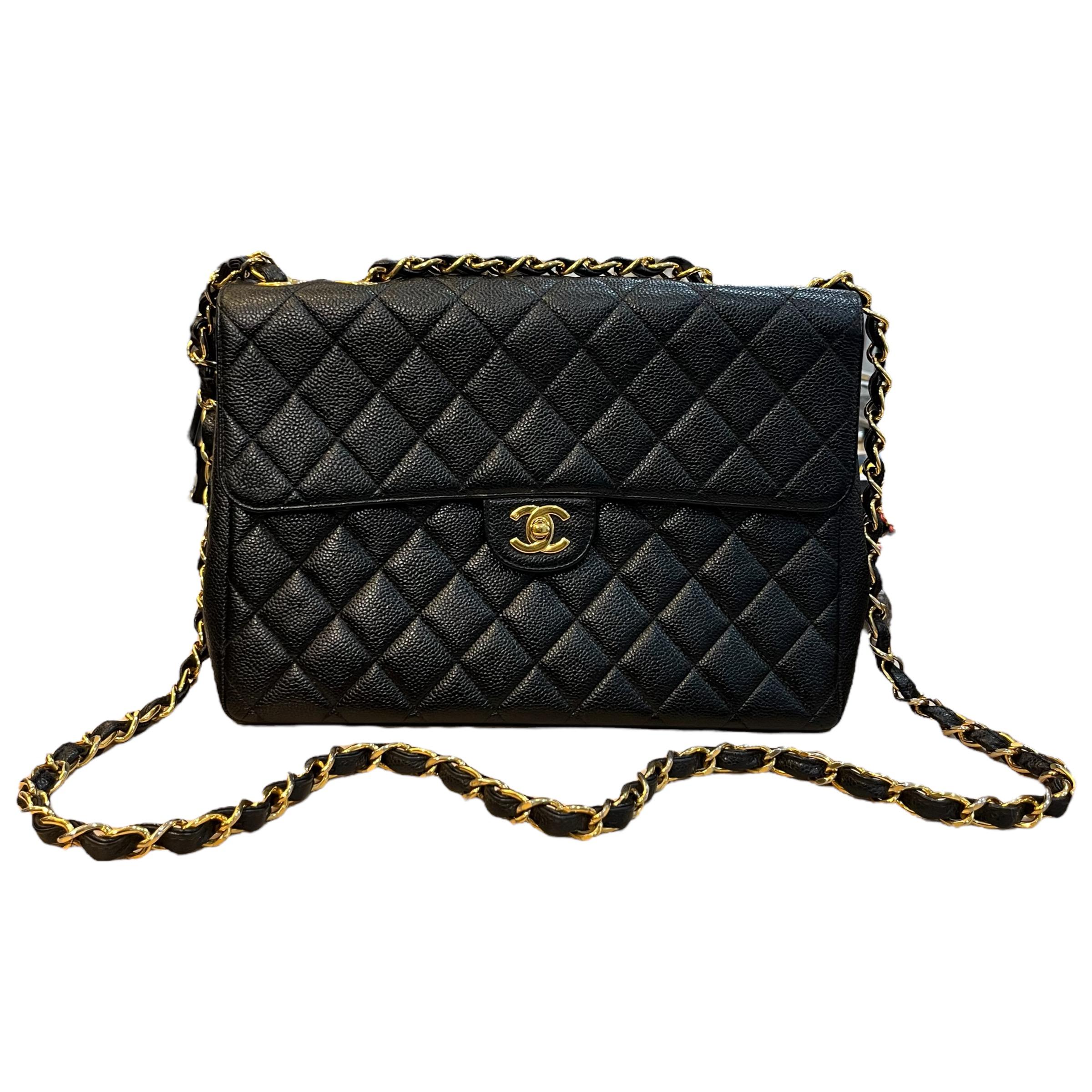CHANEL Caviar Leather Classic Single Flap Jumbo Bag 5