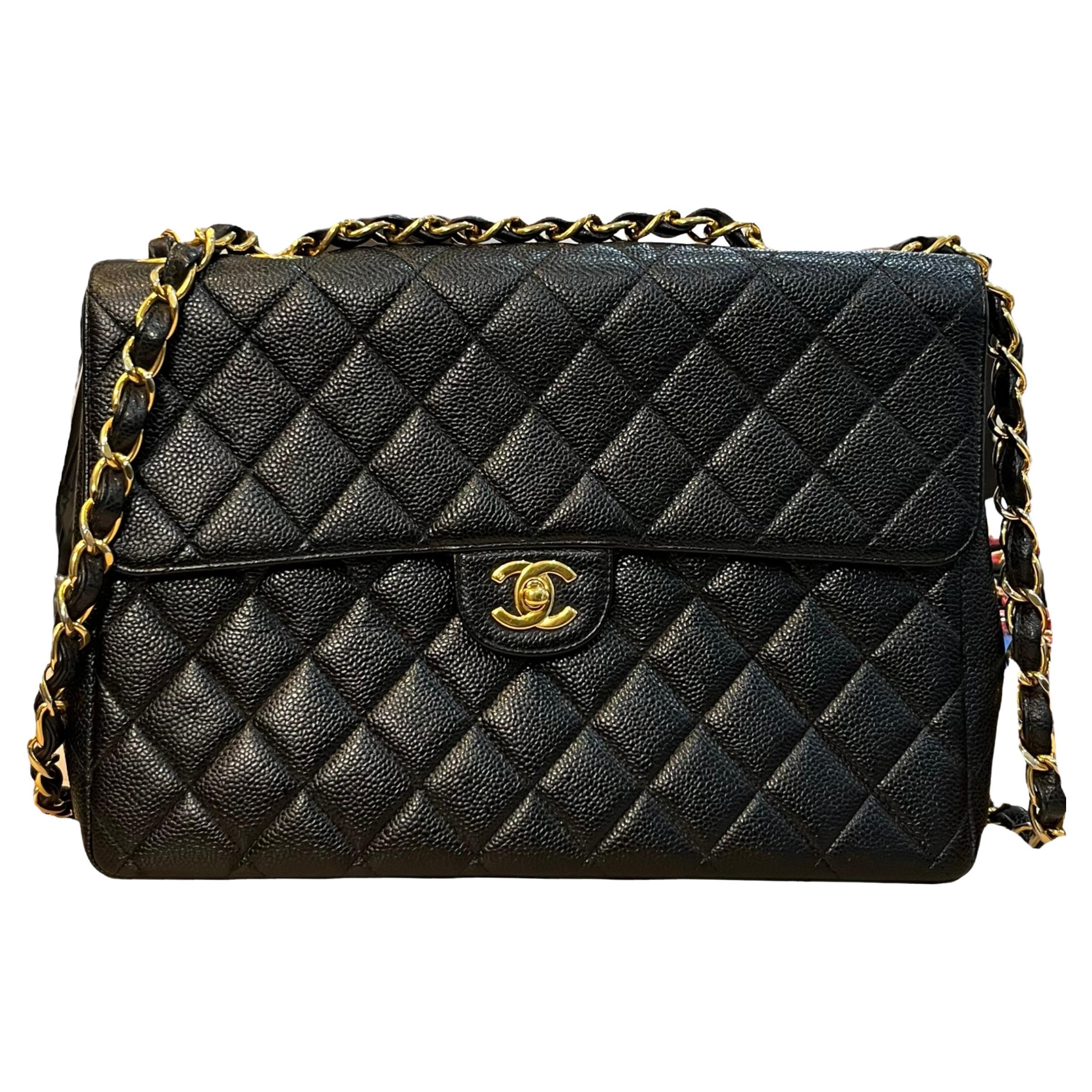CHANEL Caviar Leather Classic Single Flap Jumbo Bag
