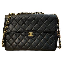 Vintage CHANEL Caviar Leather Classic Single Flap Jumbo Bag