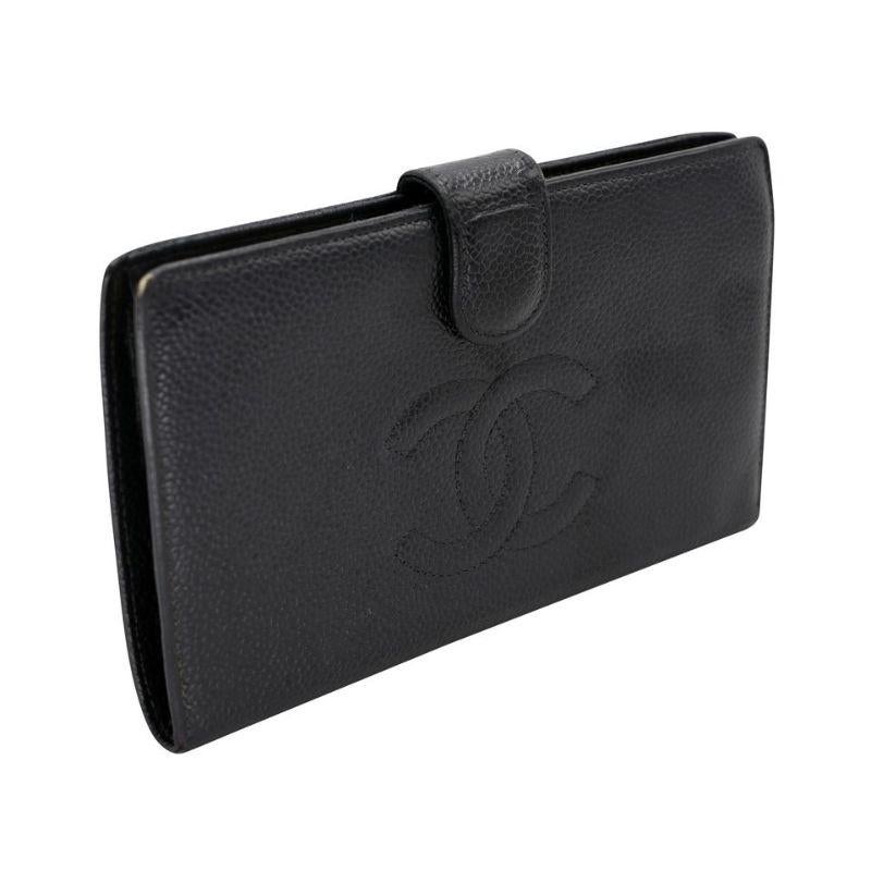 Black Chanel Caviar Leather French Kisslock Wallet CC-W0128P-0003 For Sale