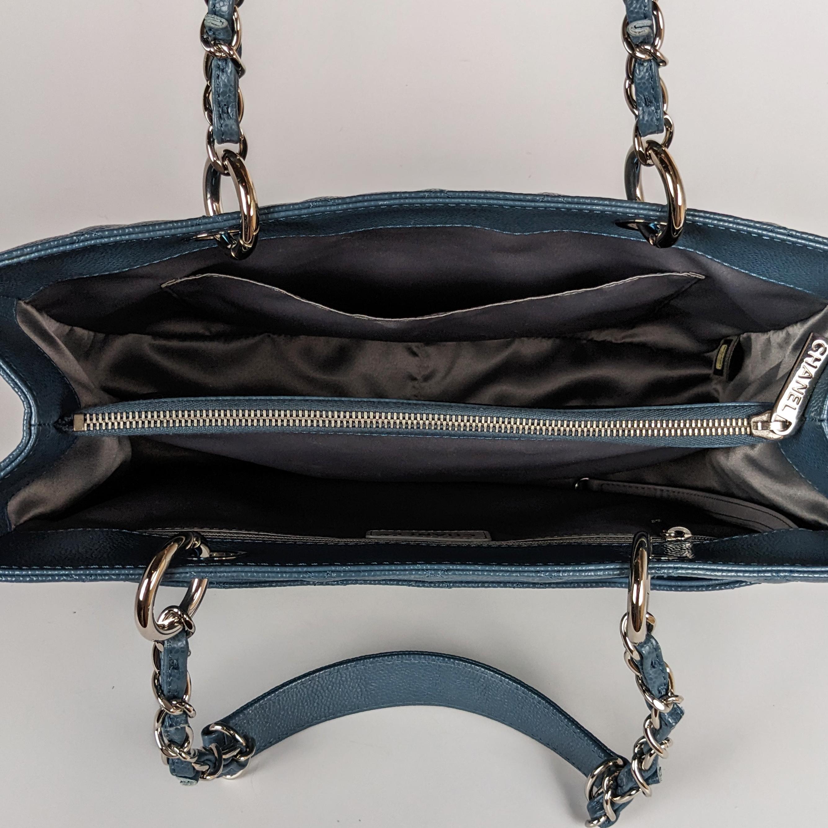 Chanel Caviar Leather Grand Shopping Tote GST Blue In Excellent Condition In Denver, CO