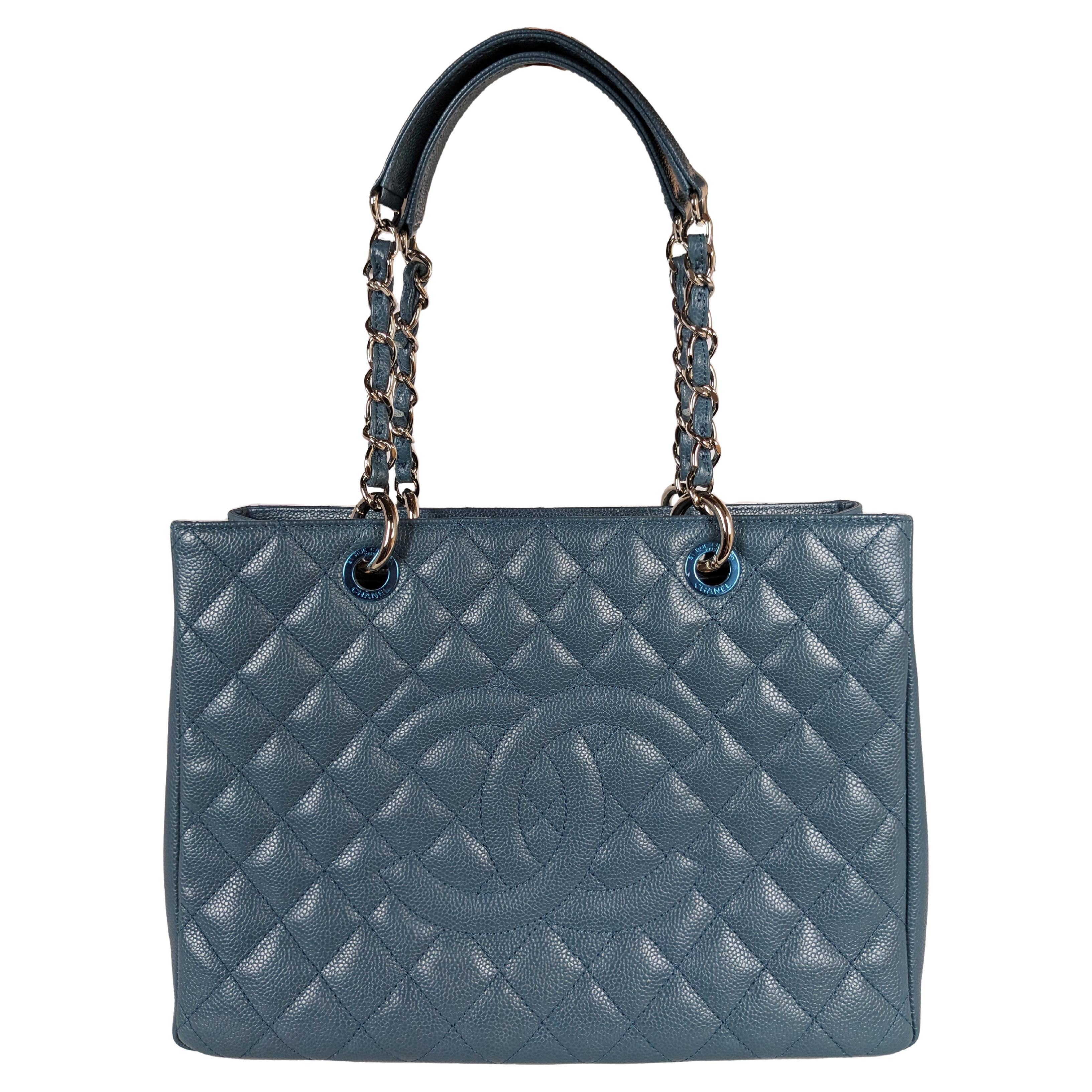 CHANEL Caviar Quilted Grand Shopping Tote GST Blue 1287144