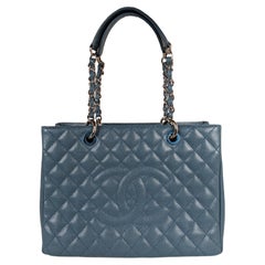 Chanel Caviar Leather Grand Shopping Tote GST Blue
