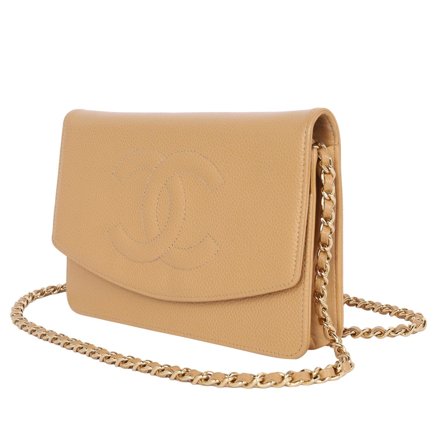 Authentic, pre-owned Chanel tan caviar leather wallet on a chain. This bag is gorgeous!

Extremely popular due to its versatility, the Wallet on a Chain (or WOC) is always in high demand. Tannish brown caviar leather is textured and durable. Large