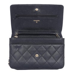 Chanel Caviar Leather Mini Wallet On A Chain Quilted Front Flap